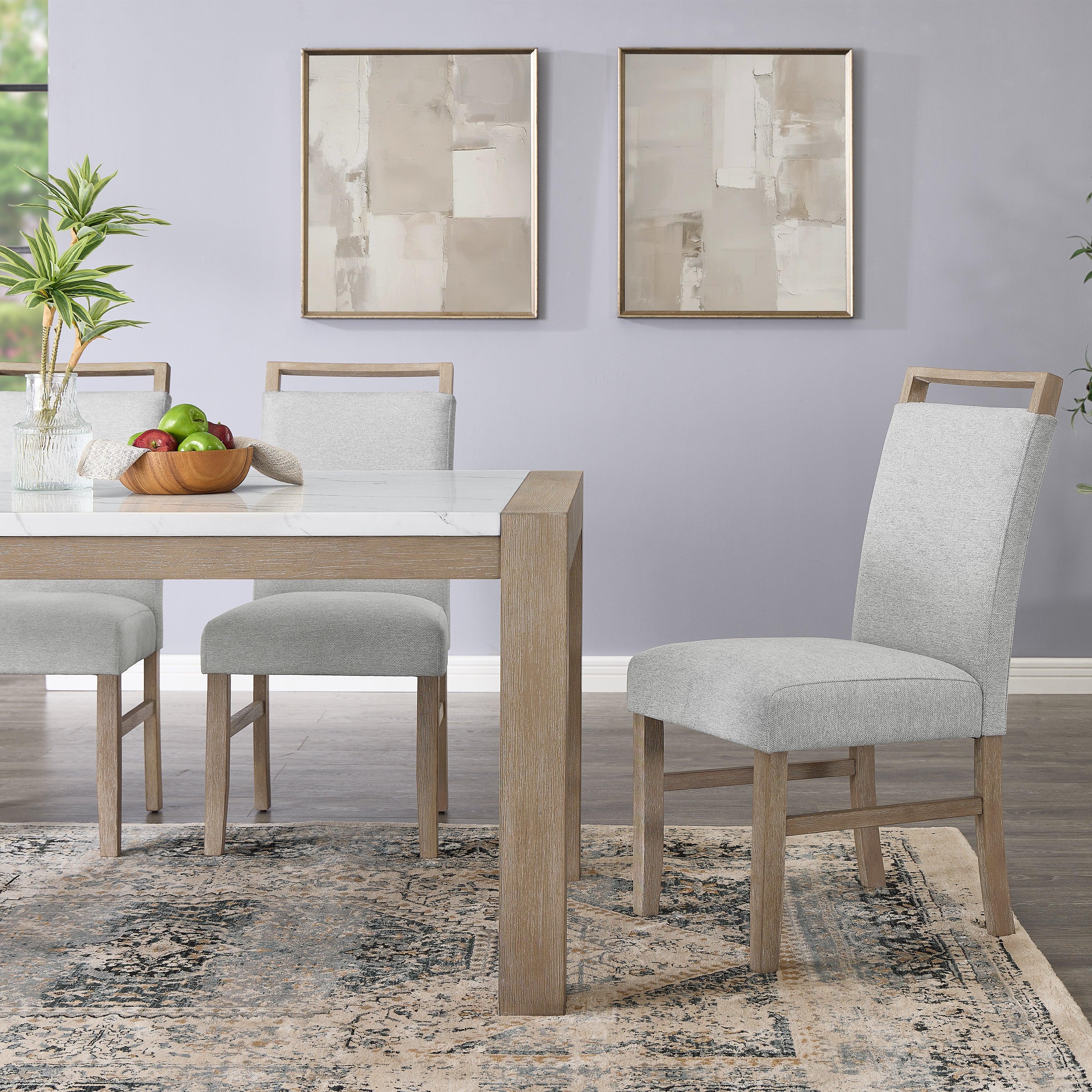 Roundhill Furniture Zelalle Upholstered Dining Chairs Set of 2 - Light Gray Fabric with Sturdy Rubberwood Legs, Comfortable Modern Kitchen & Dining Room Seating for Home, Restaurant or Office