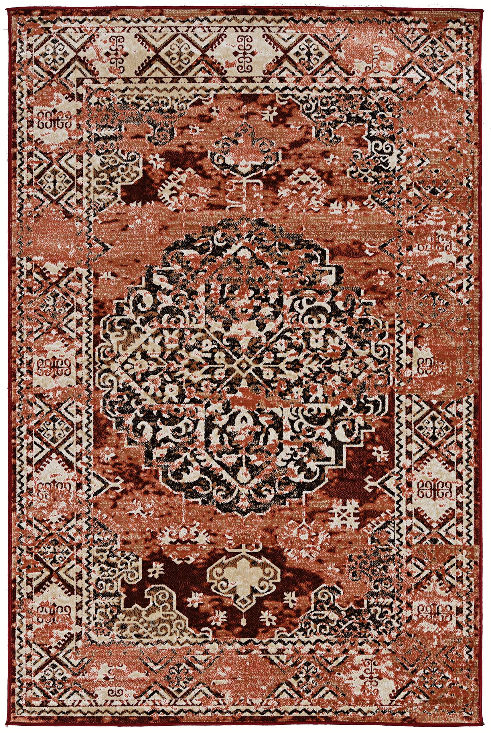 Linon Vintage Collection Nain Synthetic Area Rug 9' x 12' Red - Perfect for Living Room, Bedroom & Home Decor
