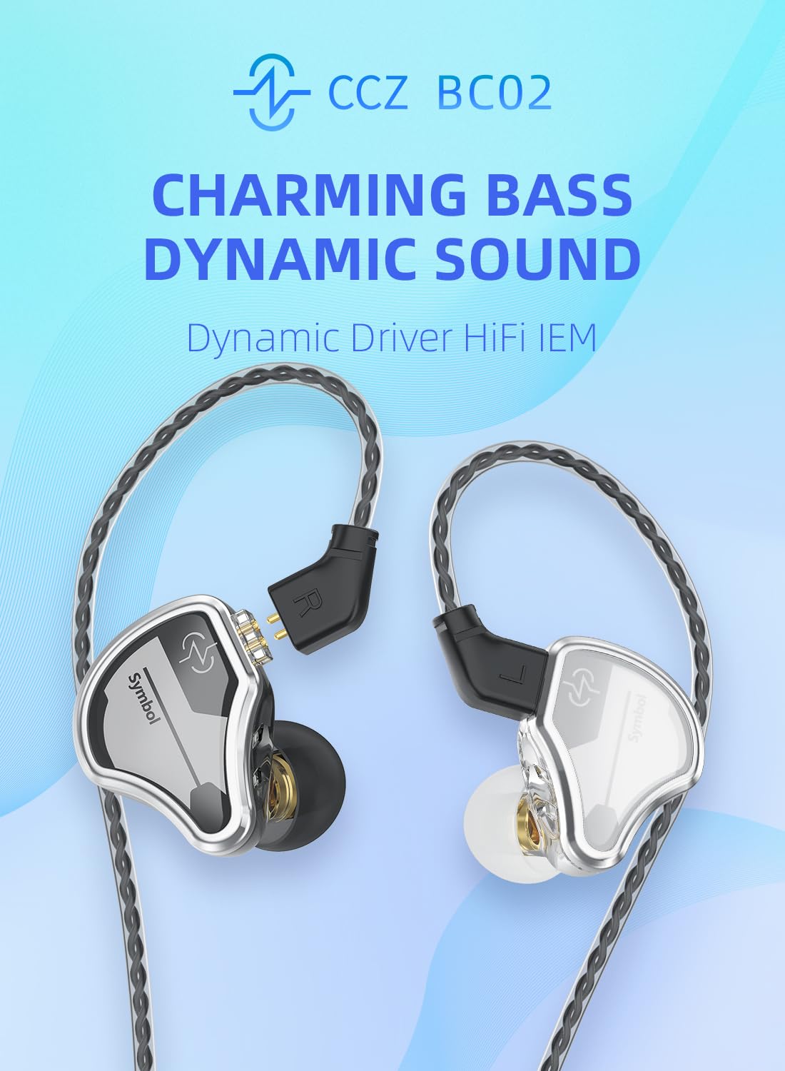 CCZ BC02 Dynamic Driver Wired IEM Headphones - Professional HiFi In-Ear Monitors with Stereo Sound & Deep Bass (Silver Black, No MIC) for Musicians, DJs, Audiophiles & Studio Recording