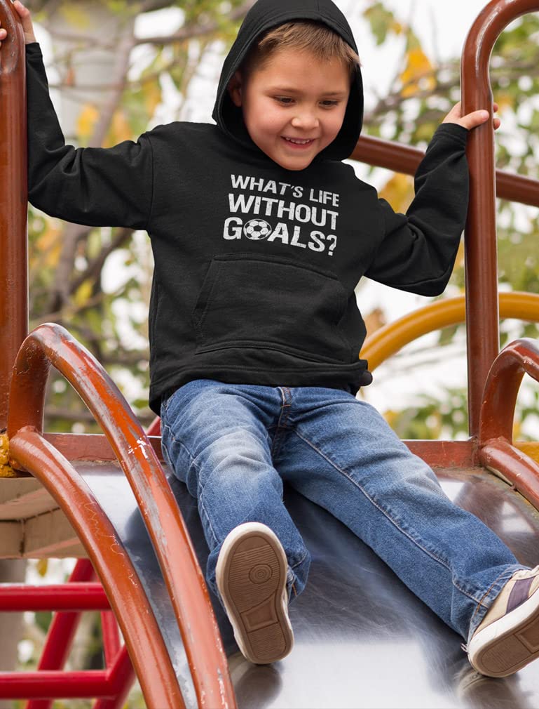Motivational 'What's Life Without Goals' Hoodie for Boys & Girls - Soccer Player Youth Kids Sweatshirt - Perfect for Sports, School & Casual Wear