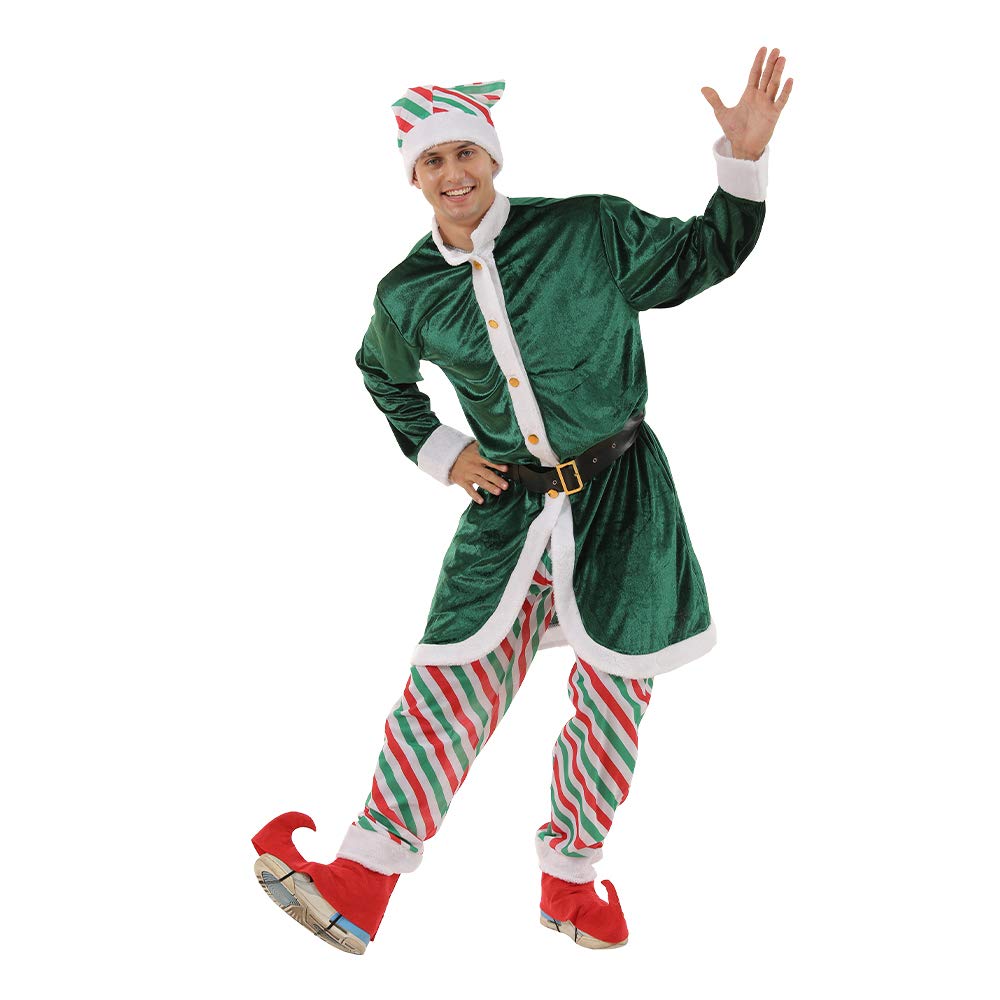 ReneeCho Men's Santa Candy Elf Christmas Costume - Long Coat for Holiday Parties, Festive Events & Christmas Photo Shoots