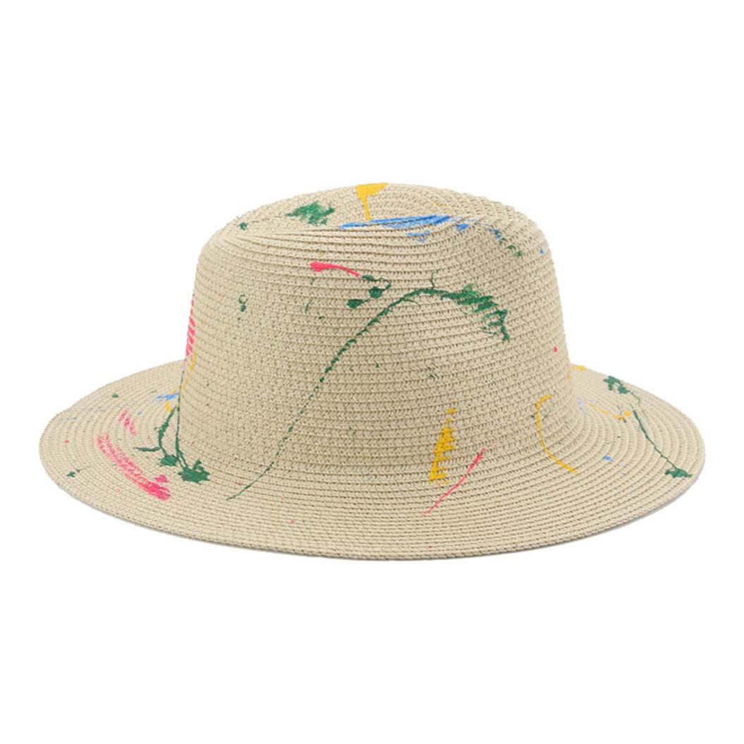 Women's Splash Ink Graffiti Straw Sun Hat - Wide Brim Summer Beach Panama Hat for UV Protection - Casual Bucket Cap in Pink - Perfect for Beach Vacations, Pool Parties & Outdoor Adventures