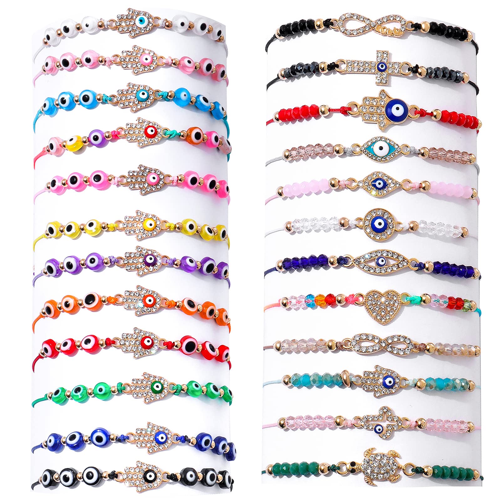 24/12 Pcs Evil Eye Protection Bracelet Set - Hamsa & Mexican Evil Eye Bracelets for Women, Girls & Boys - Gold Evil Eye Anklets & Jewelry Gift for Good Luck & Positive Energy - Perfect for Daily Wear, Spiritual Protection & Fashion Accessories