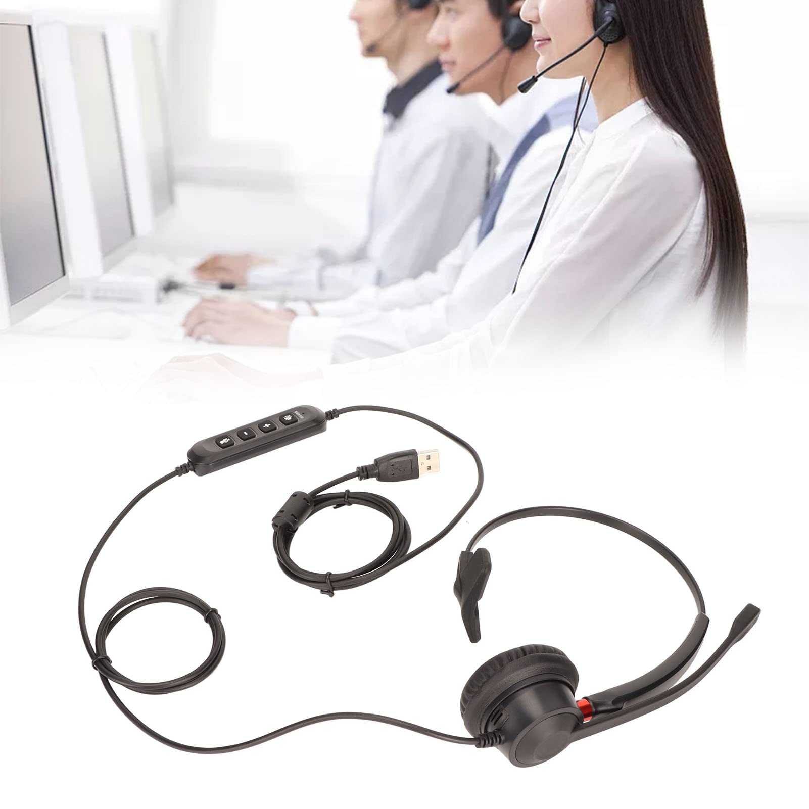 USB Business Headset with Noise Cancelling Microphone - Single-Sided Wired PC Headphone with Volume Control & Mute Button for Office Calls, Remote Work, and Online Meetings