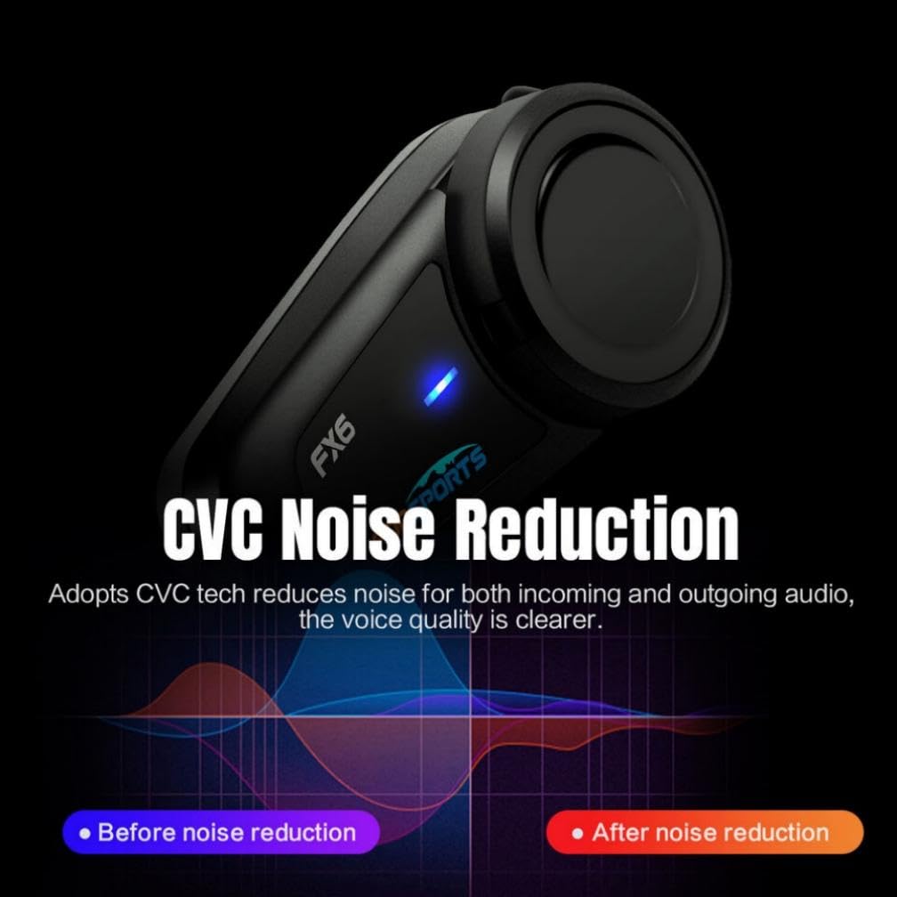 Fodsports FX6 Motorcycle Bluetooth Headset 2 Pack - 1000M Range, 6 Rider Group Intercom, Universal Helmet Communication System with Voice Control - Perfect for Group Rides, Touring & Highway Communication