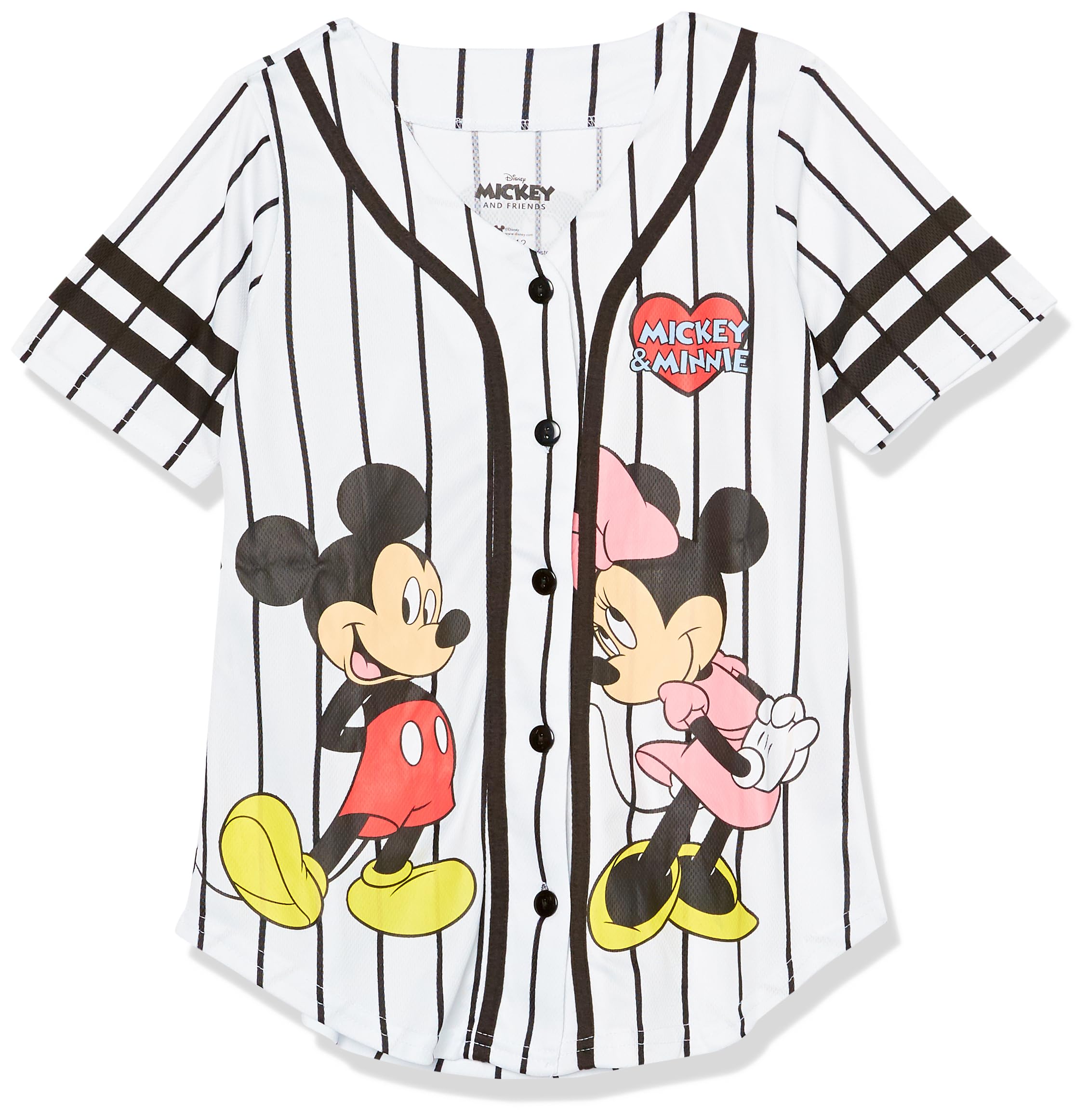 Disney Girls Mickey & Minnie Mouse Baseball Jersey - Cute Mesh Button Down Shirt for Toddler & Kids | Perfect for Birthday Parties, Halloween Costumes & Disney Theme Outfits