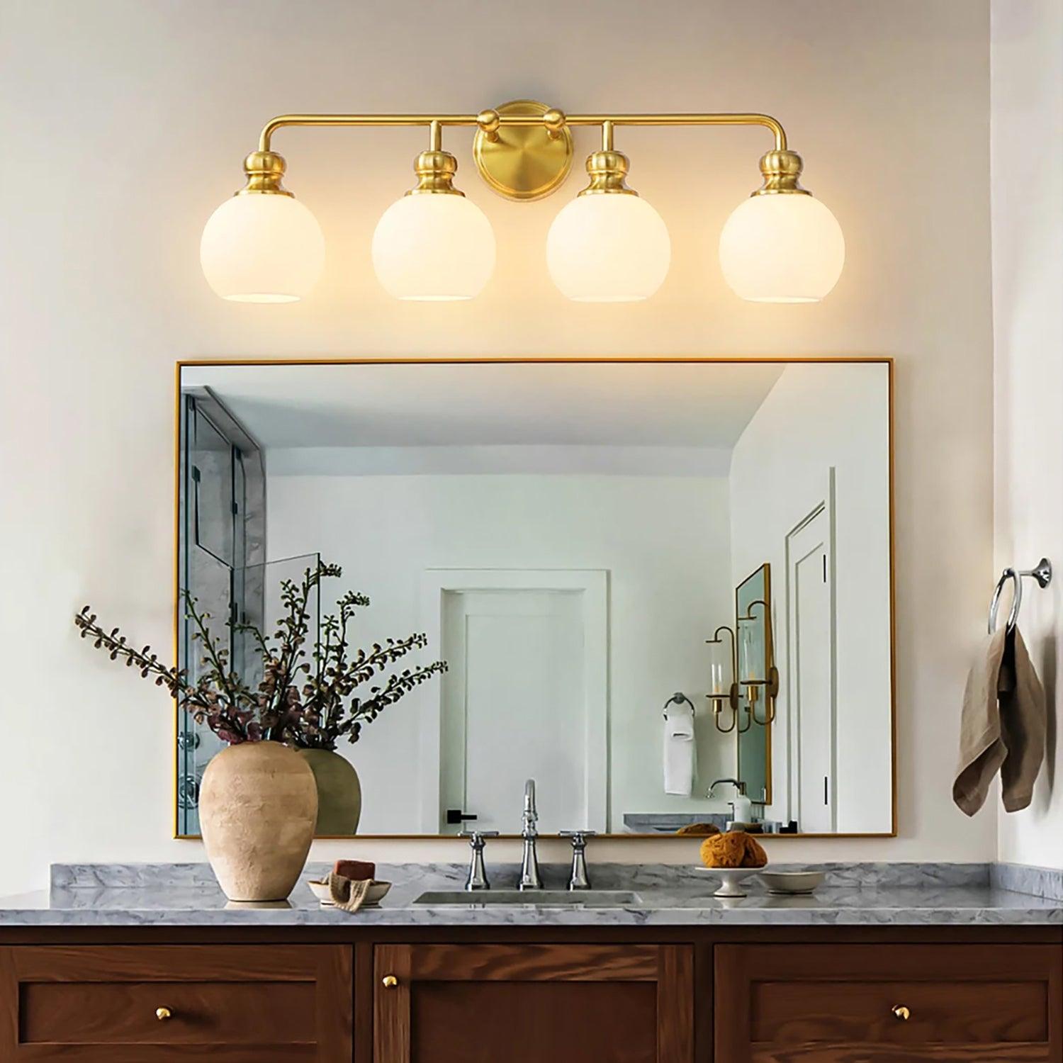 Modern Frosted Glass 4-Light Bathroom Vanity Light Fixture - Gold Finish for Contemporary Bathroom & Powder Room Lighting