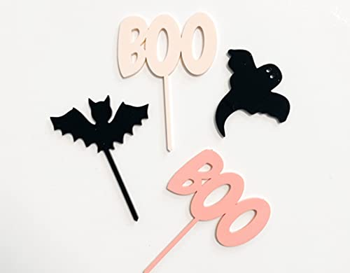 Halloween Cupcake Toppers Set - Spooky Boo, Bat & Ghost Acrylic Decorations for Halloween Party, Cake & Dessert Decor - Perfect for Halloween Celebrations, Trick or Treat, and Themed Dessert Displays