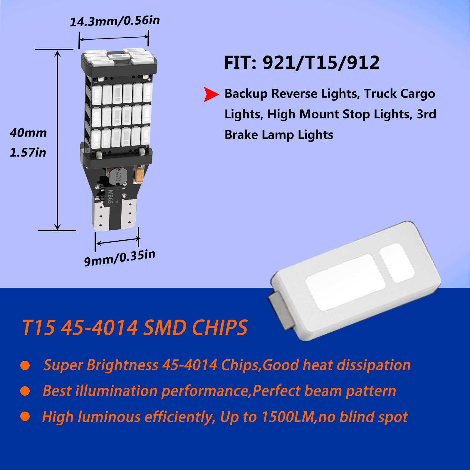4PCS Brilliant Red 921 T15 912 W16W LED Brake Lights - Error Free 45SMD-4014 Chipsets - Compatible with 912 921 906 Bulbs - For Car, Truck Backup, Reverse, Tail & 3rd Brake Lights - Perfect for Night Driving & Enhanced Safety