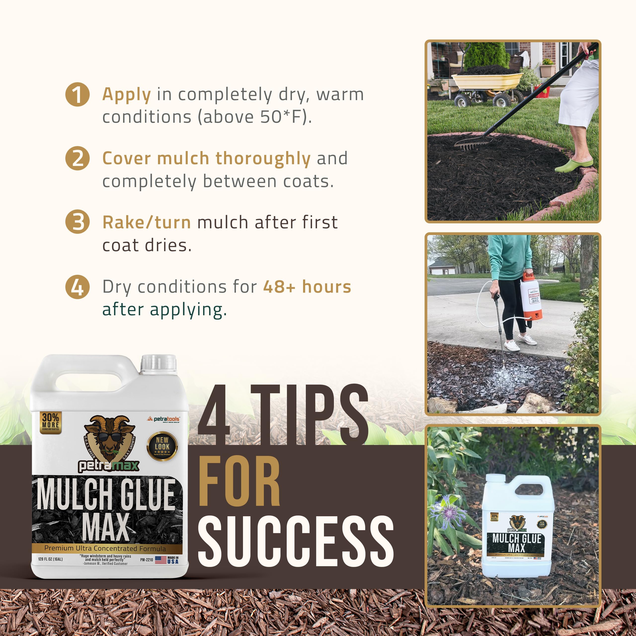 **Sticky Rock & Mulch Glue for Landscaping - 1 Gallon with Sprayer | Strong Adhesive for Gravel, Rocks & Mulch | Perfect for Driveways, Pathways & Garden Beds (Wood Max) - PetraTools HD101 Bundle**