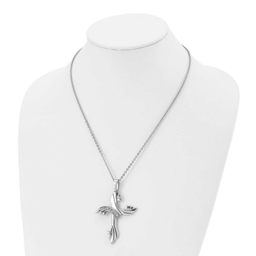 The Black Bow Women's Stainless Steel & CZ X-Large Swirl Cross Necklace - 20 Inch Elegant Pendant for Everyday Wear & Special Occasions