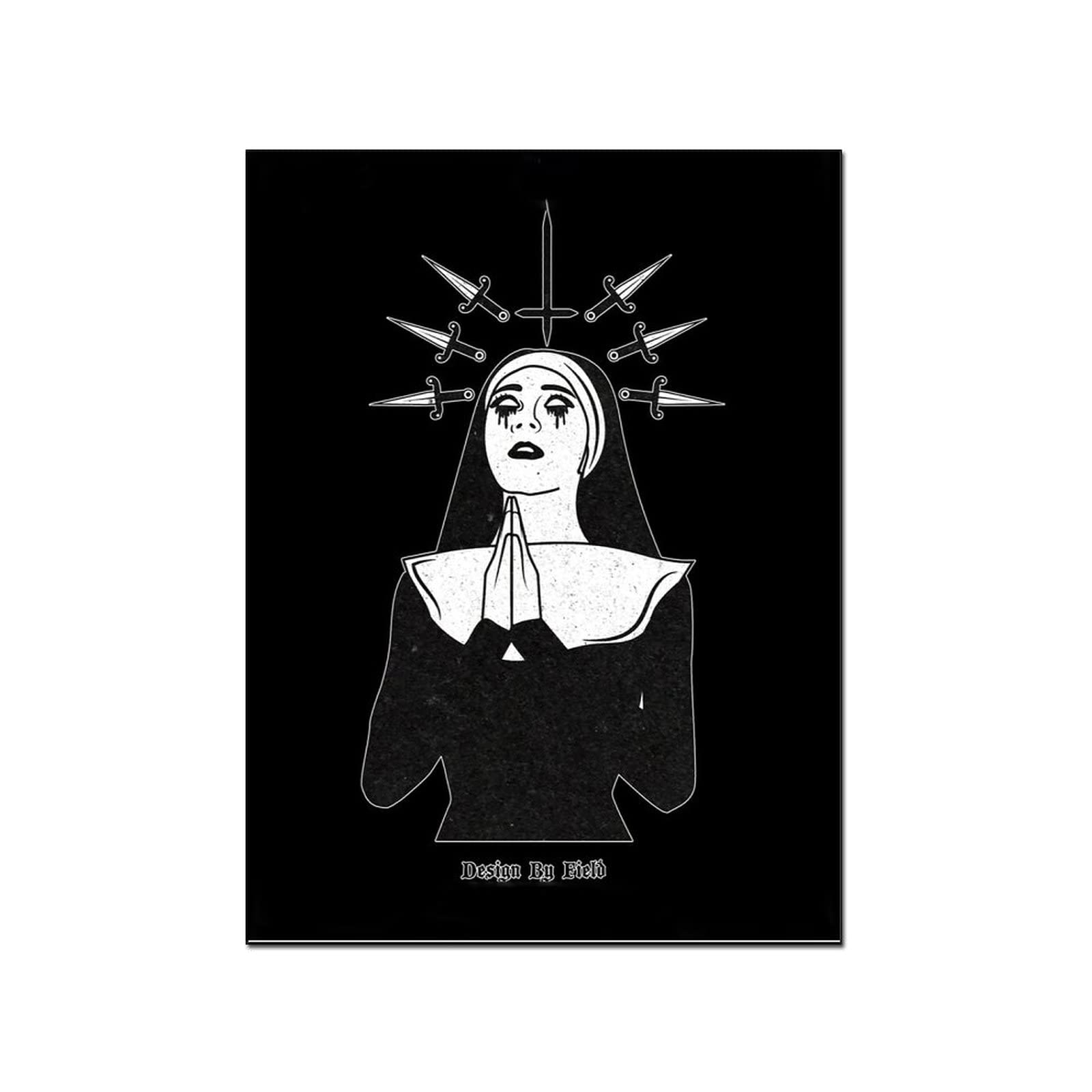 Cursed Nun Wall Art Poster - Gothic Horror Painting Print for Living Room, Bedroom, or Office Decor - 16x20 Inches (40x51cm) - Perfect for Halloween, Haunted House, or Horror Theme Decorations