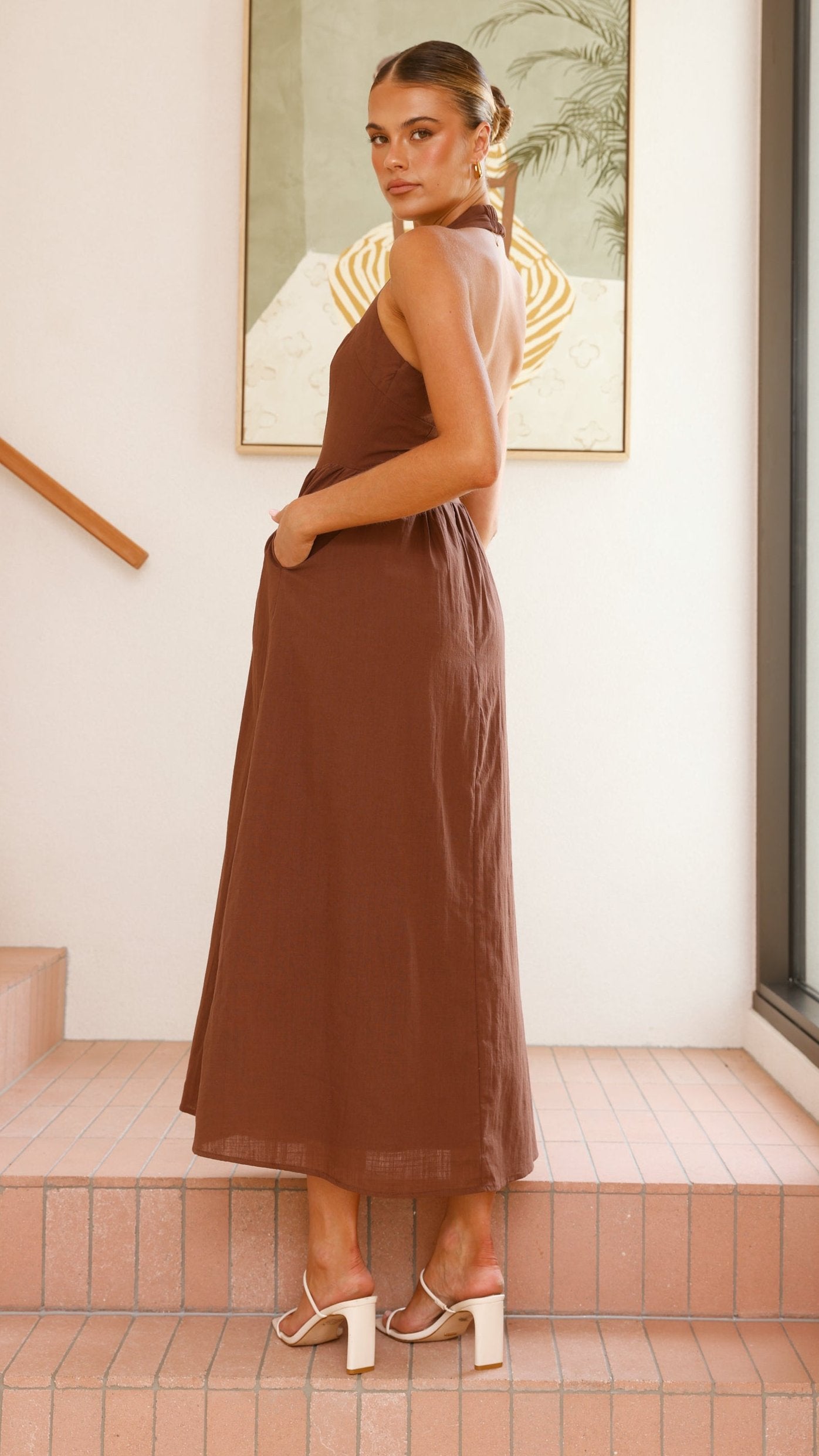 Caden Maxi Dress for Women - Elegant Chocolate Brown Long Flowy Dress for Summer, Beach, and Casual Outings
