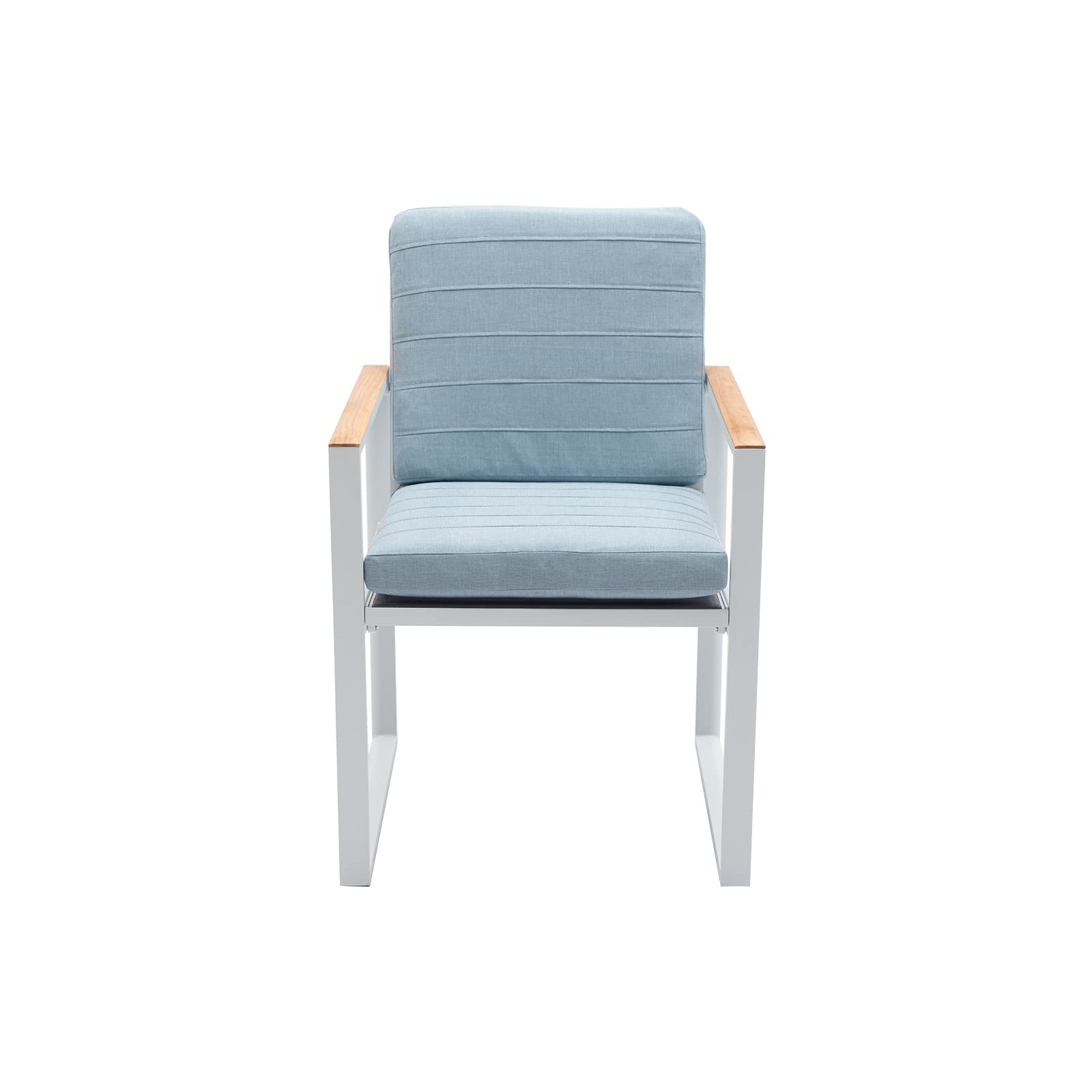 6-Piece Outdoor Dining Chair Set with Seat Cushions - Aluminum Patio Furniture with Teak Armrests for Garden, Backyard, Poolside - White Frame - Weather-Resistant & Comfortable Outdoor Seating