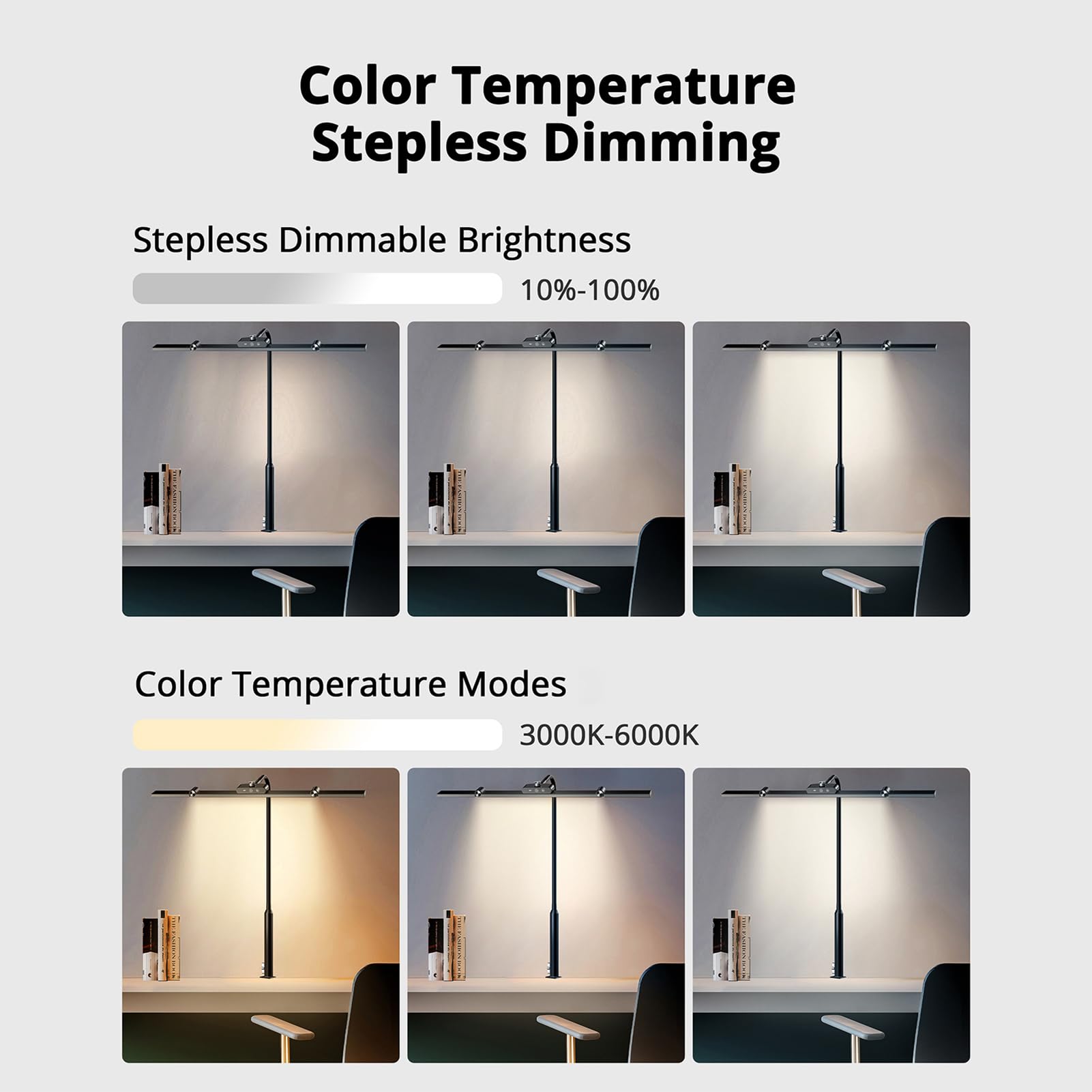 Ultra Bright LED Desk Lamp with Clamp - Dimmable Architect Table Light for Office & Home, Stepless Dimming & Tempering for Workbench, Drafting, Reading & Studying (Black) - Perfect for Home Office, Study Room & Workspace Lighting