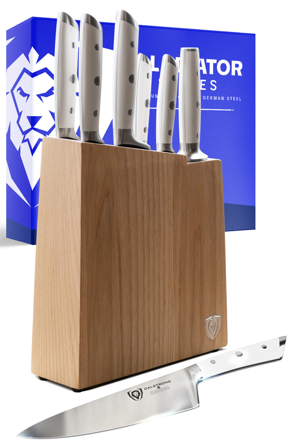 Dalstrong Gladiator Series 8-Piece NSF Certified Knife Block Set in White - Perfect for Home Chefs & Professional Kitchens