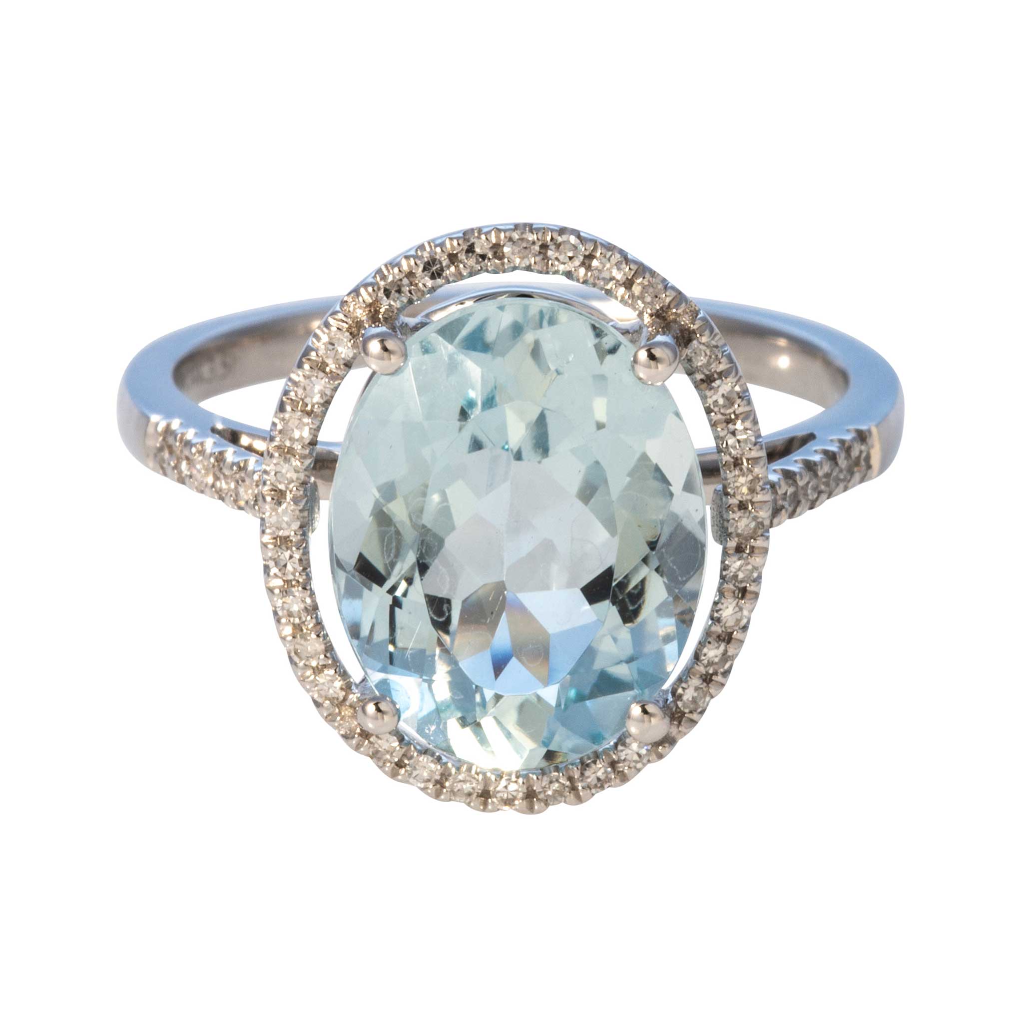 4.26ct Oval Aquamarine & Diamond Halo 14K White Gold Engagement Ring for Women - Perfect for Weddings, Anniversaries & Special Occasions