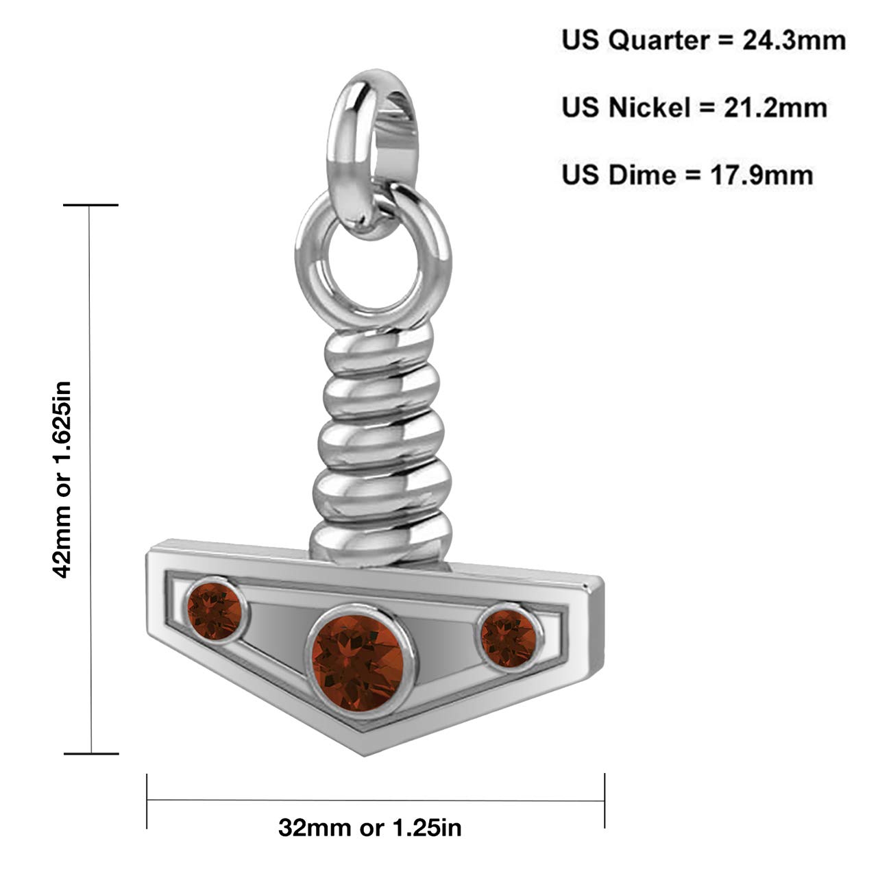 Authentic 925 Sterling Silver Thor's Hammer Pendant with Genuine Garnet for Men - 42mm Viking Jewelry - Perfect for Gifts, Norse Mythology Enthusiasts & Everyday Wear