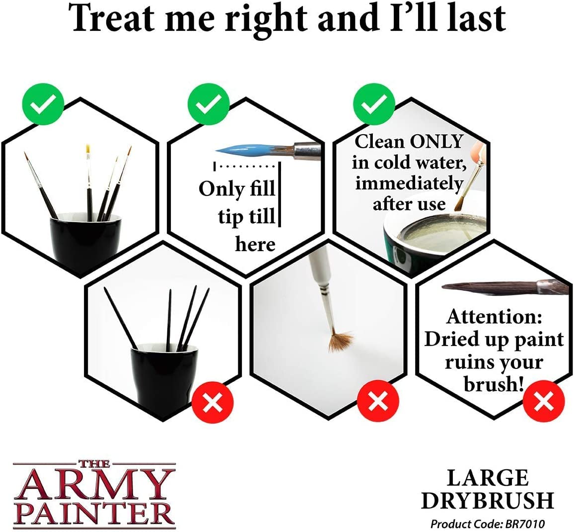 Army Painter Wargamer: 3-Piece Large Drybrush Set for Miniature Painting - Synthetic Toray Hair Model Brushes | Perfect for Warhammer, D&D & Tabletop Gaming Miniatures