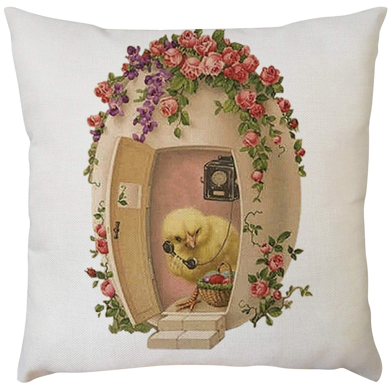 ZDFER Easter Rabbit Pillow Cover - Soft Cotton Cushion Case for Sofa, Bed, Home Decor (White/Grey/Pink) - Perfect for Easter Decorations, Living Room Accents & Seasonal Home Styling