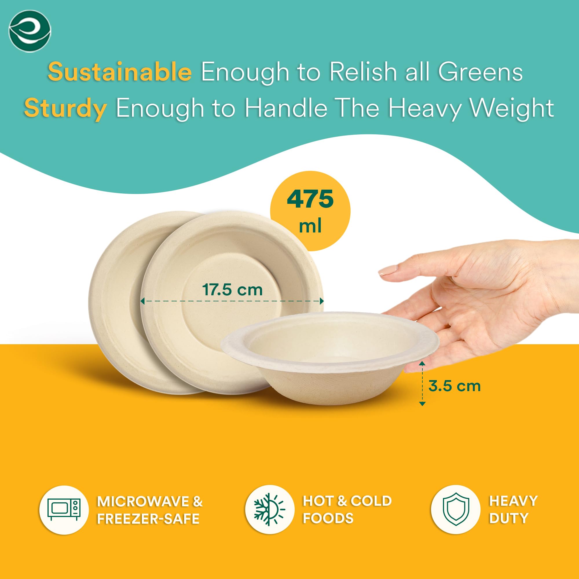 ECO SOUL 475ml Compostable Bagasse Bowls - 25-Pack Disposable Eco-Friendly Biodegradable Dinnerware for Parties, Weddings & Events (Brown) | Perfect for Catering, Picnics & Sustainable Dining