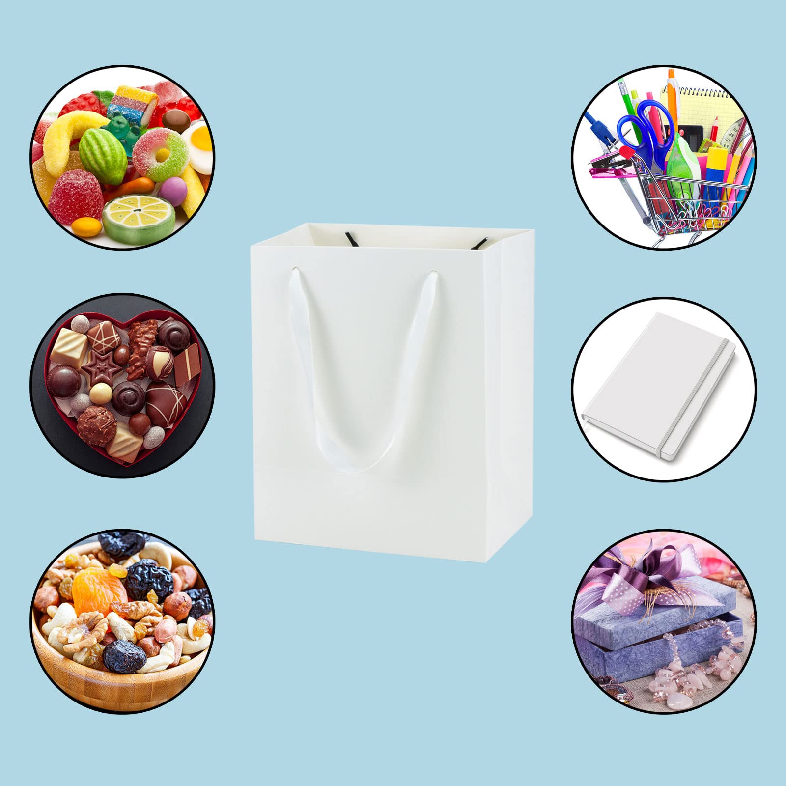 HUAPRINT White Paper Gift Bags with Handles - 30 Pack 8x5x10 Inch Shopping Bags for Retail, Wedding Favors, Party Supplies & Merchandise - Perfect for Clothing Stores, Business Packaging & Craft Gifts