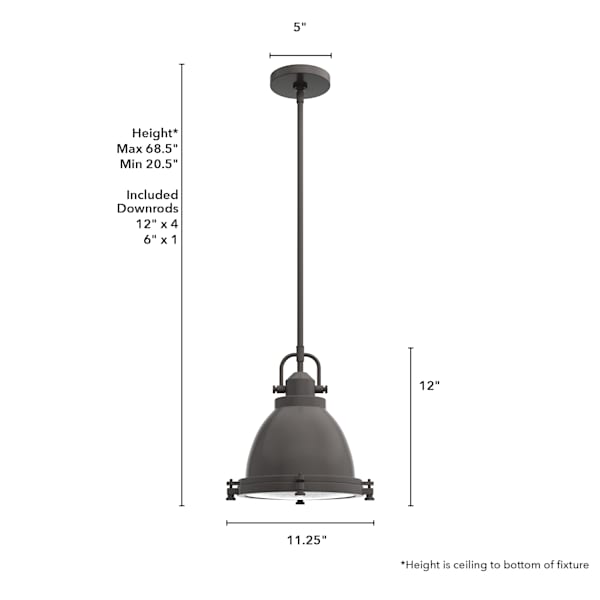 Hunter Bridgemoor 1-Light Pendant Light Fixture in Noble Bronze - Vintage Industrial Ceiling Light for Kitchen Island, Dining Room & Entryway
