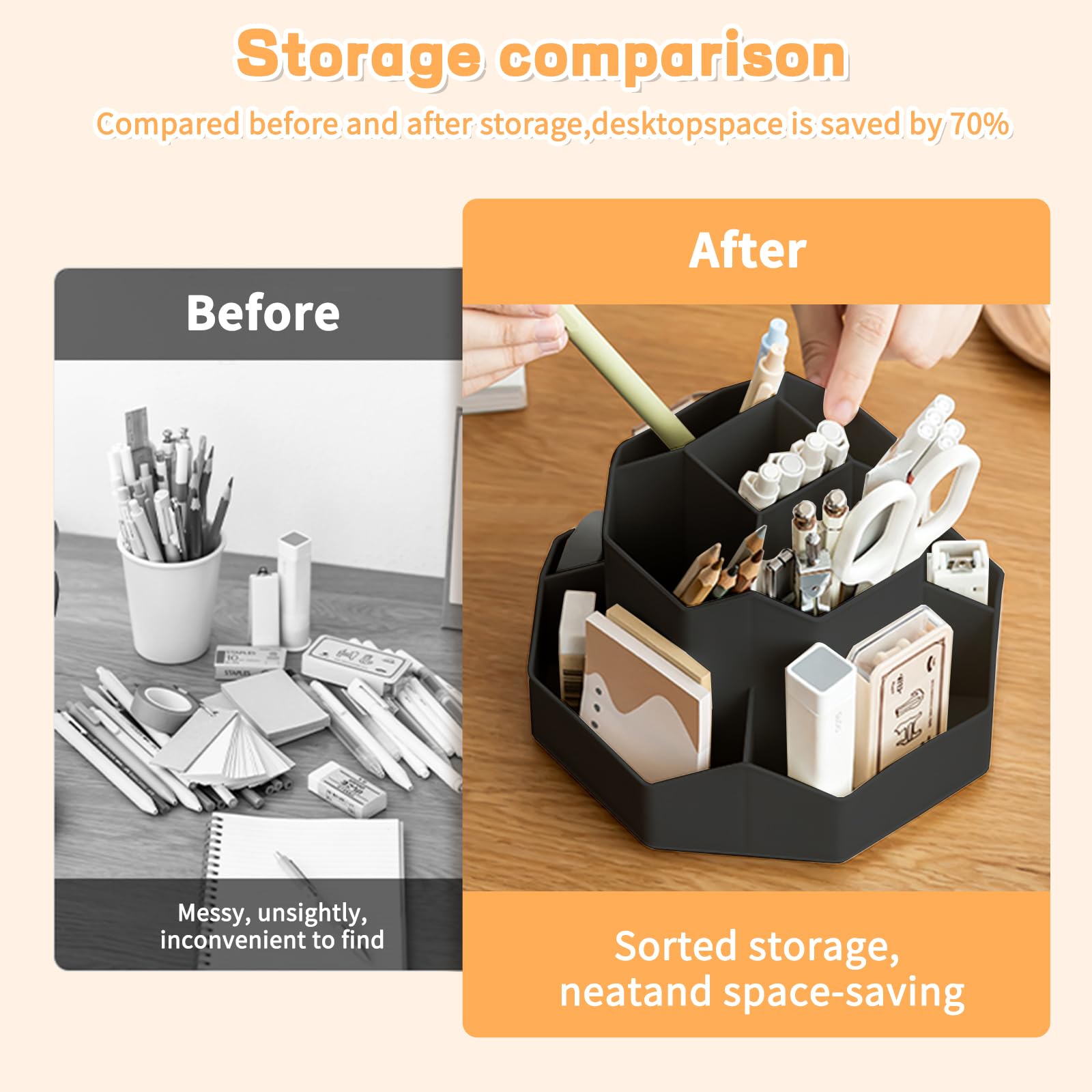 360° Rotating 9-Slot Pencil Pen Holder for Desk - Black Office & School Organizer for Stationery Supplies | Perfect for Home, Office, and Classroom Use