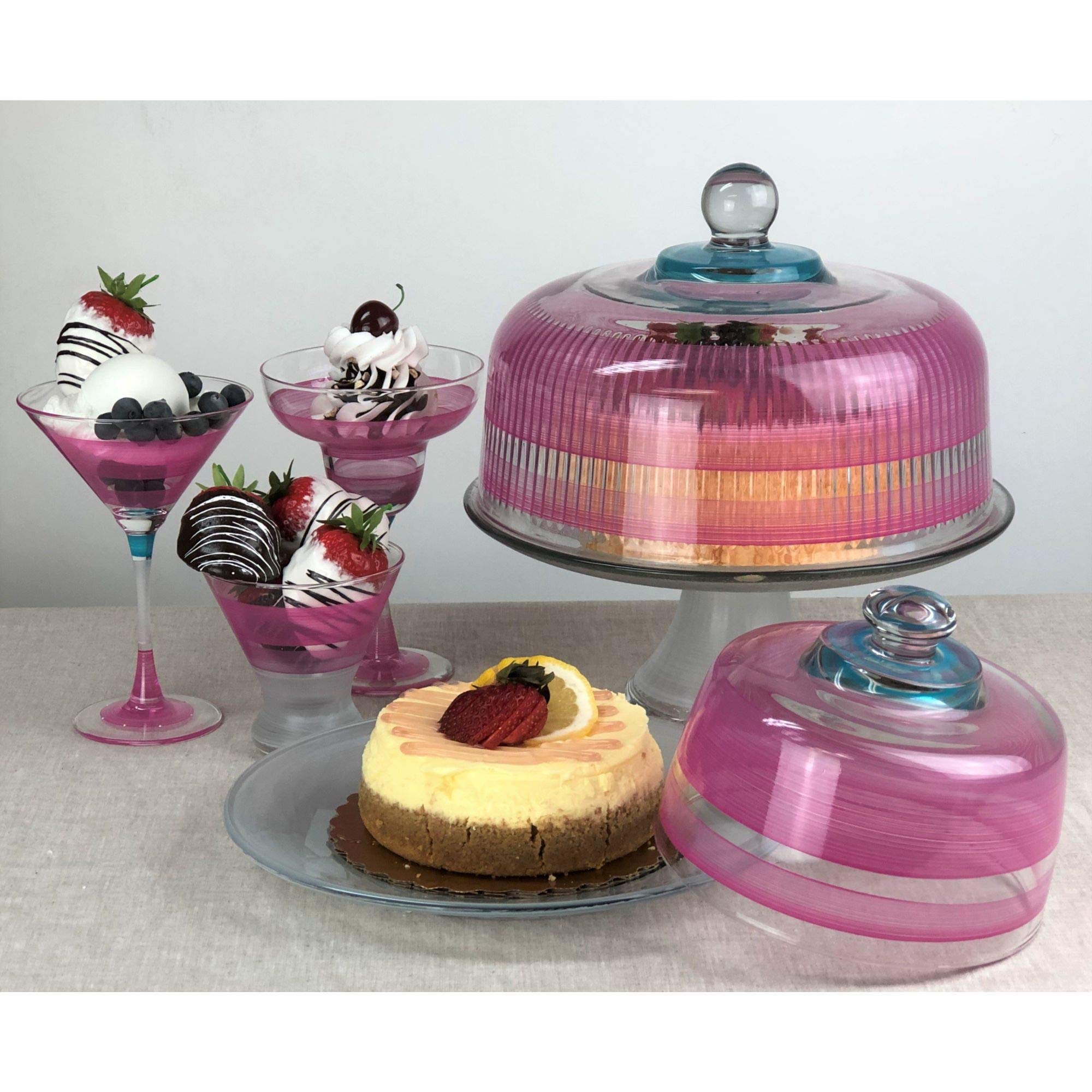Vintage Pink Striped Hand-Painted Martini Glasses Set of 2 - 7.5 oz Cocktail Cups for Home Bar, Dinner Parties & Retro-Themed Events