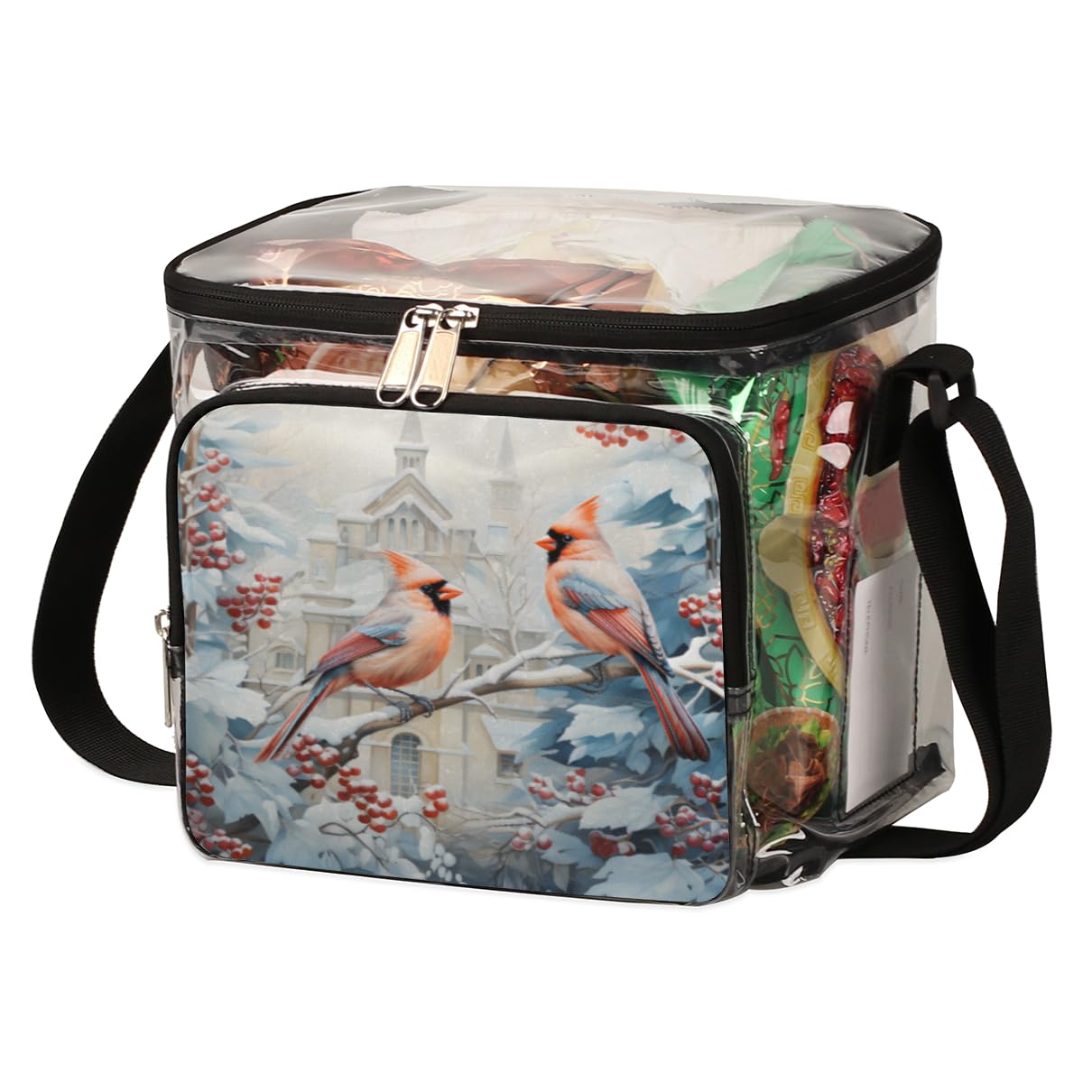 GzLeyigou Clear Winter Bird Tote Bag with Handles - Transparent Crossbody Shoulder Bag for Lunch, Outdoor, Travel, Picnic, Concerts & Sports Events - Stadium Approved Multi-Purpose Bag (Perfect for Shopping, Beach Trips & Festival Essentials)