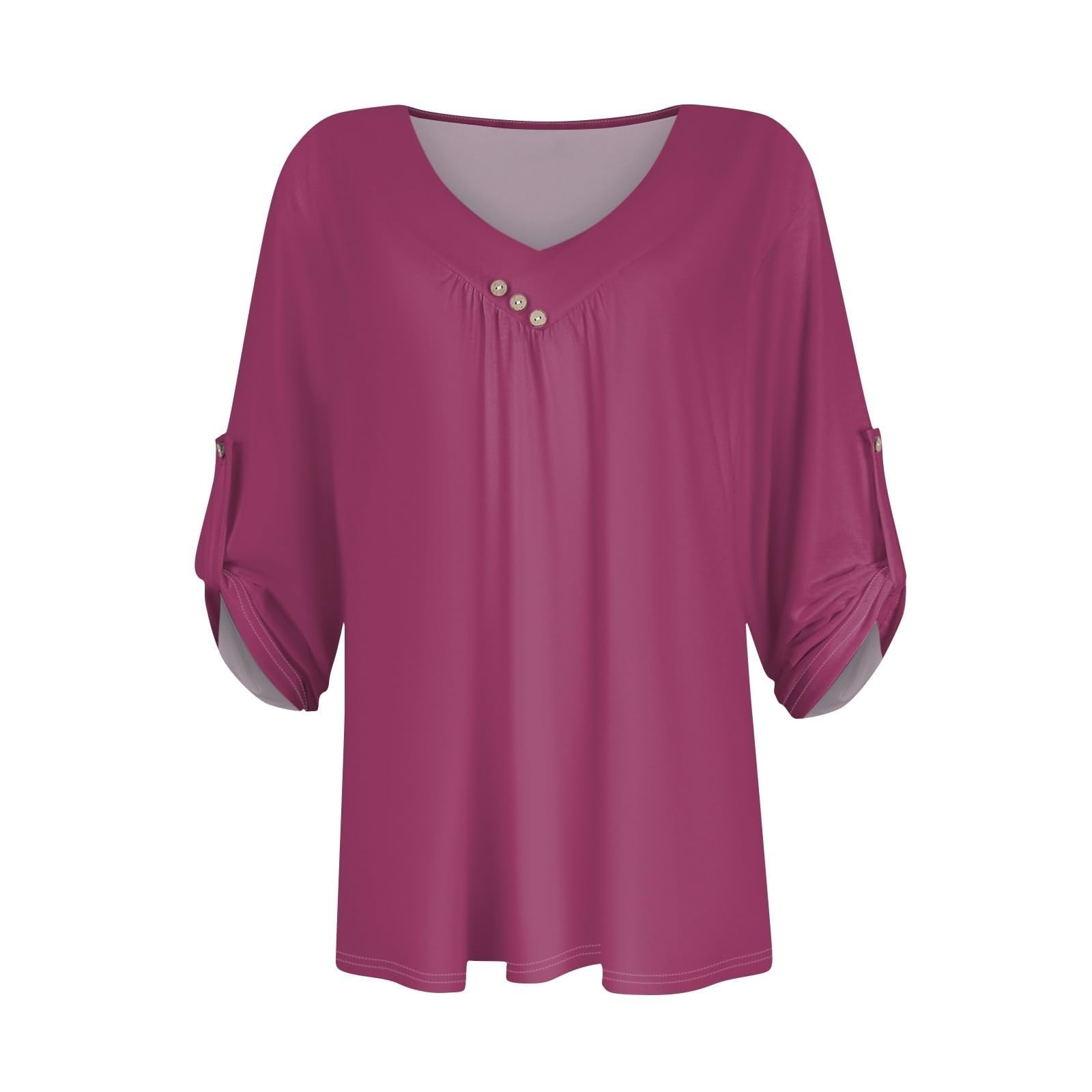 Elegant 3/4 Sleeve V-Neck Tunic Tops for Women - Loose Fit Casual Pullover Shirts | Perfect for Work, Weekend Outings & Layering