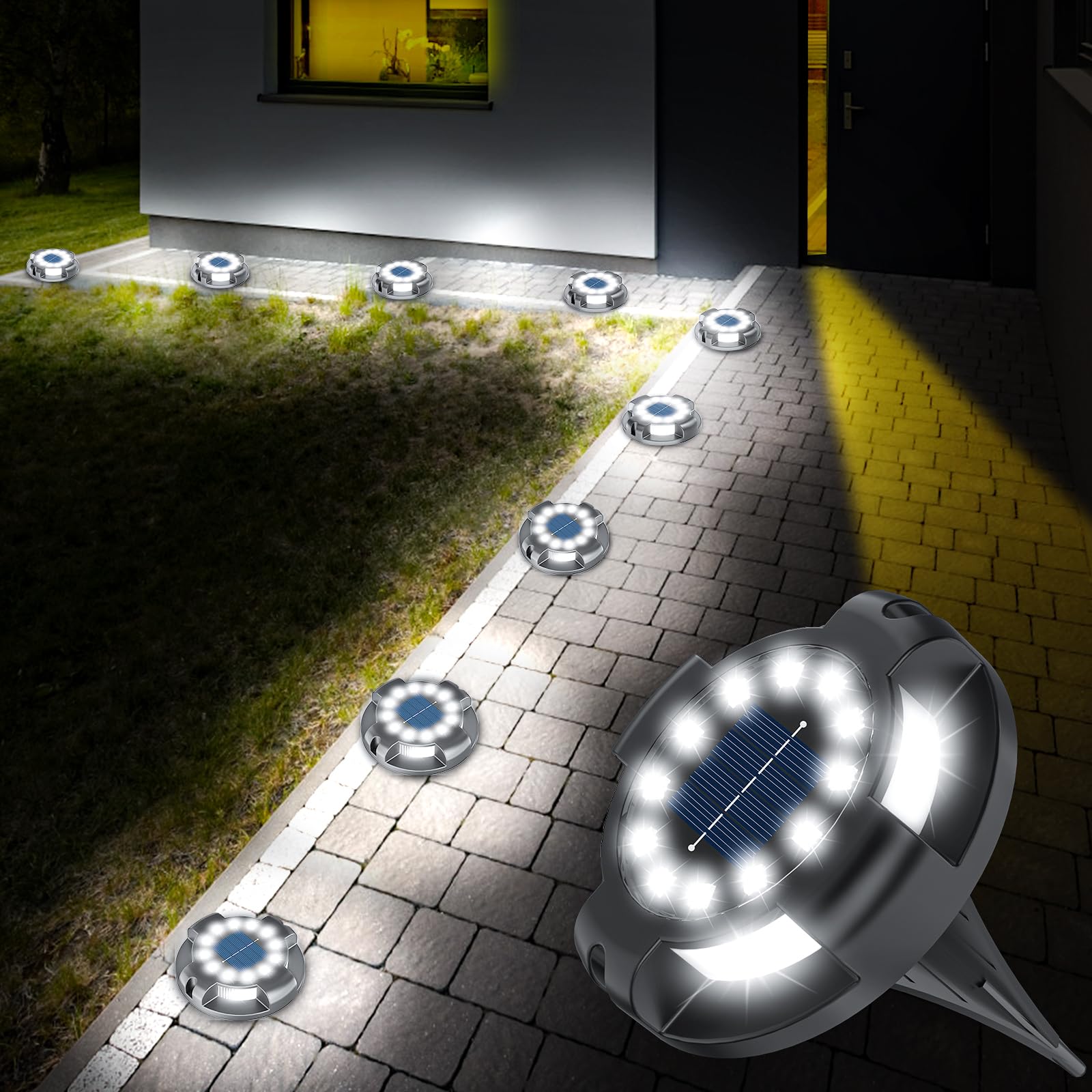 12 Pack Solar Pathway Lights Outdoor - 16 LED Bright White Walkway Lights with Side Light, Waterproof Solar Deck Lights for Yard, Garden, Poolside, Driveway Decor | Perfect for Landscape Lighting, Patio, Backyard & Pathway Illumination