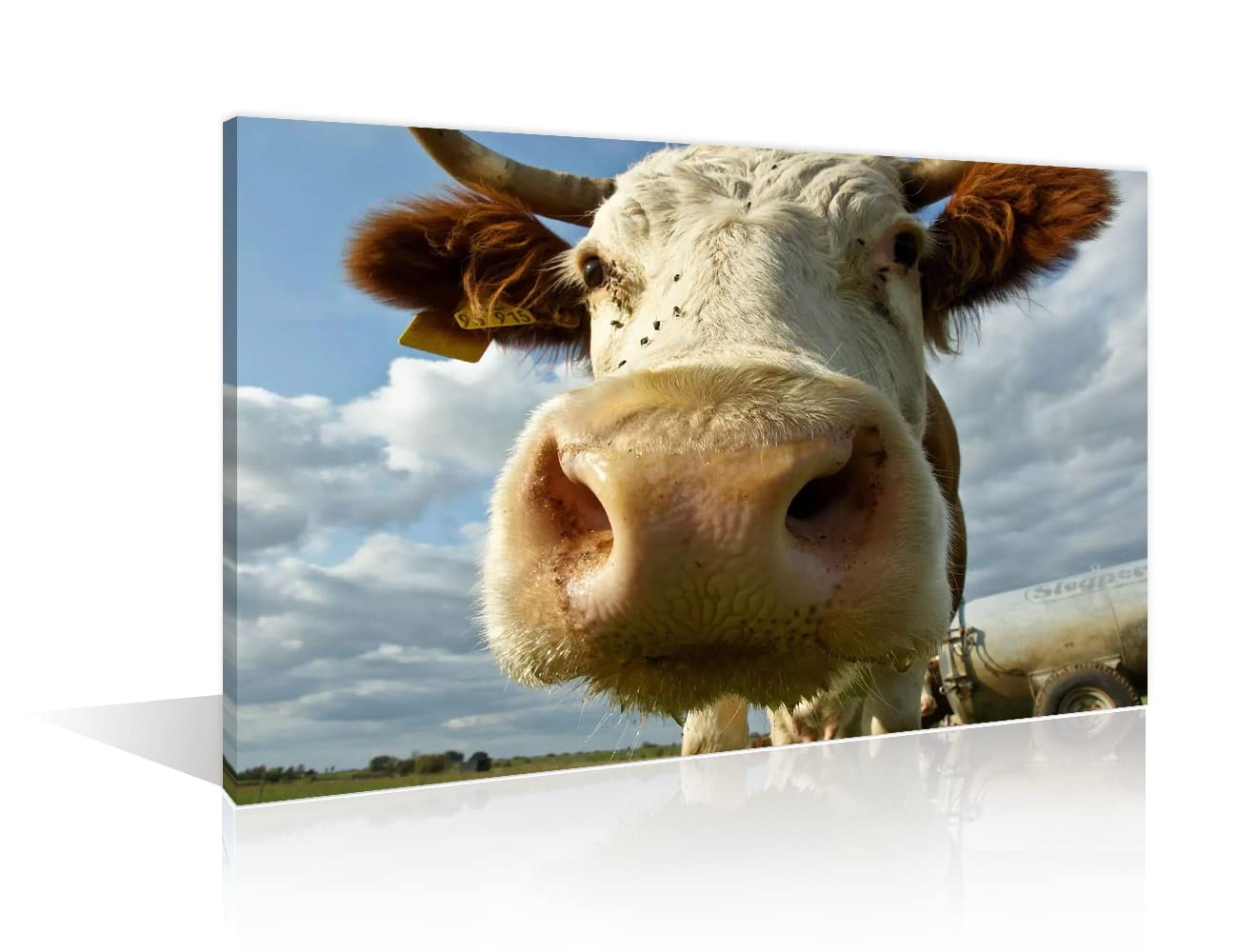 TUMOVO Modern Pasture Cattle Painting - Animal Wall Art Canvas Print for Living Room, Bedroom, Kitchen Decor - Framed Ready to Hang Home Decor Gift - 18x12 Inches - Perfect for Farmhouse, Rustic & Contemporary Interior Design Styles