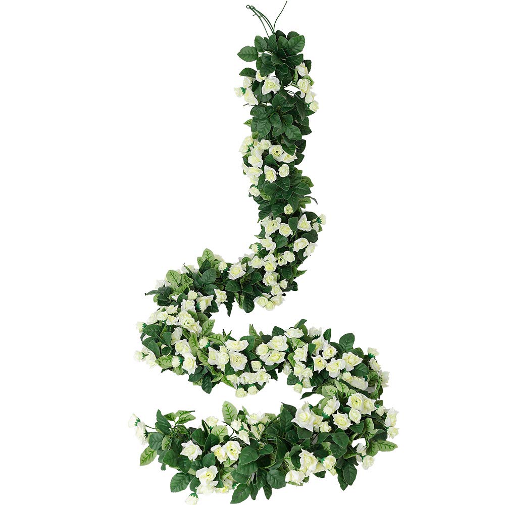 Luyue Artificial Rose Hanging Flower Garland - 2 Pack 15ft White Flower Vine Decor for Wedding, Home, Party & Garden Decorations - Perfect for Indoor/Outdoor Wall, Archway, and Ceiling Decoration