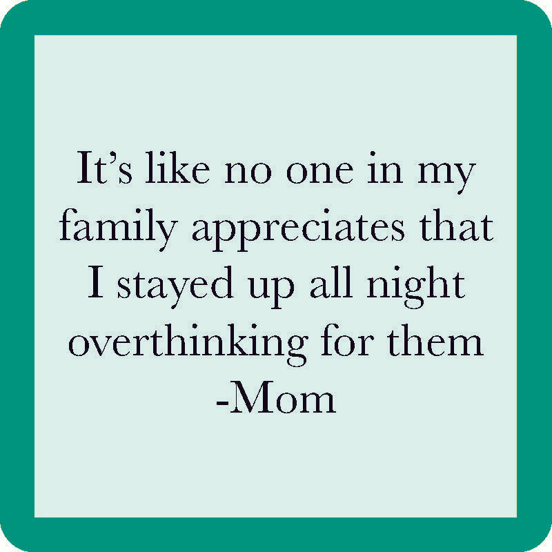 Overthink Mom Coaster - Funny Parenting Gift for Moms, Unique Ceramic Coffee Mug Holder with Quote - Perfect for Mother's Day, Housewarming & Office Desk Decor