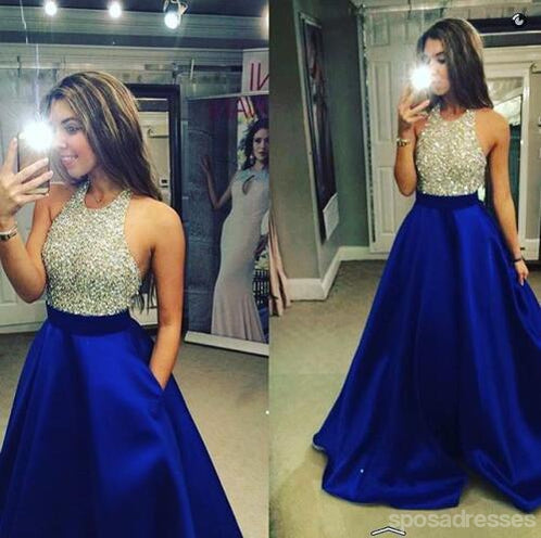 Sexy Navy Halter Backless Long Prom Dress for Evening & Formal Events - Custom Made Elegant Gown for Prom, Homecoming, and Special Occasions