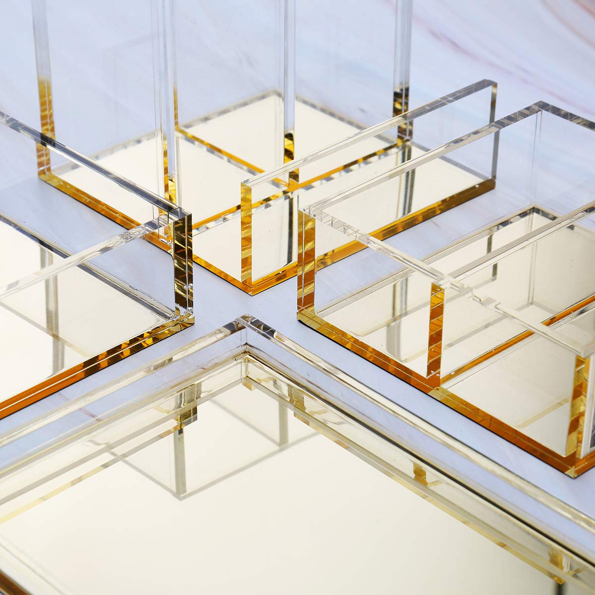 4-Piece Acrylic Desk Organizer Set with Free Ruler - Gold Office & Home Desktop Organization for Pens, Paper Clips & Stationery