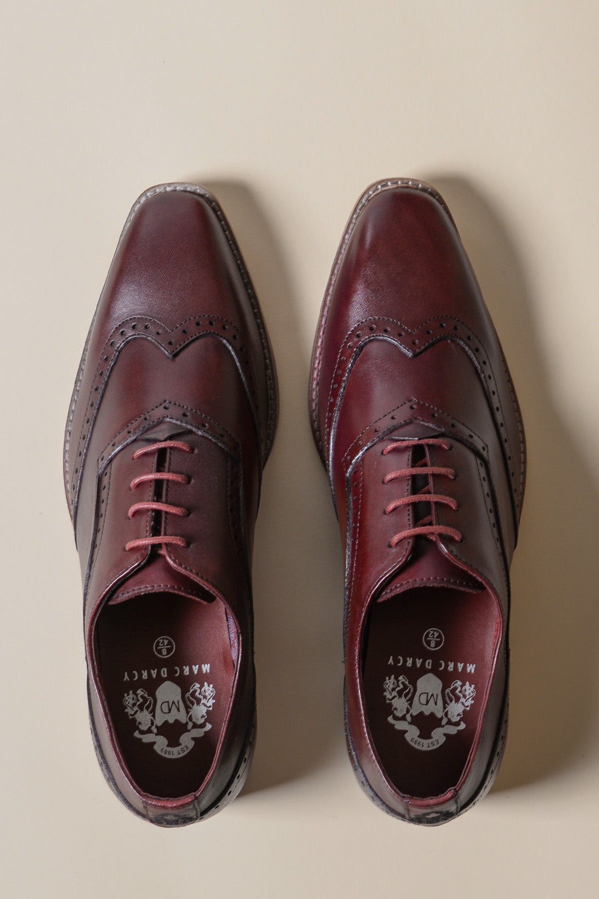DAWSON Men's Bordeaux Burgundy Wingtip Oxford Brogue Dress Shoes - Classic Formal & Business Attire for Weddings, Office & Special Occasions