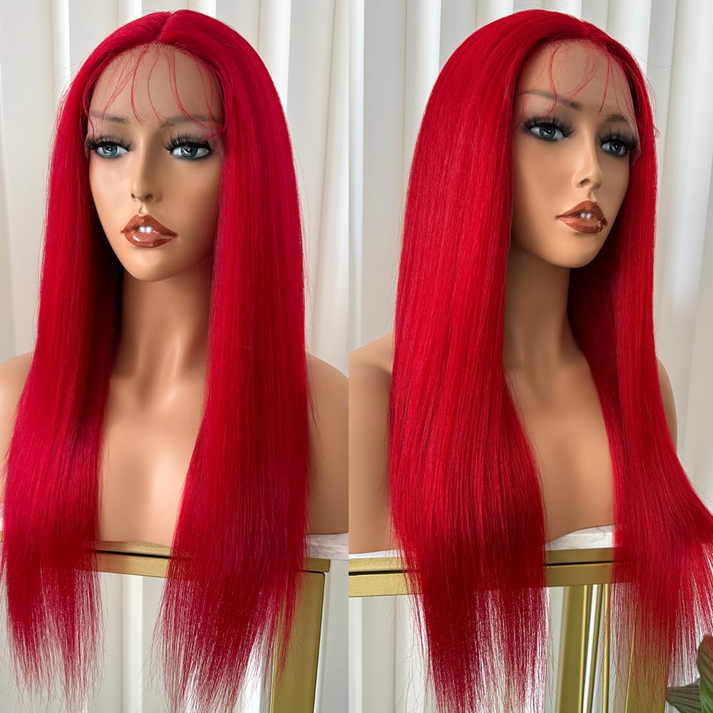 Red Long Straight Synthetic Lace Front Wig - Heat Resistant & Glueless for Women | Perfect for Cosplay, Halloween, and Daily Fashion