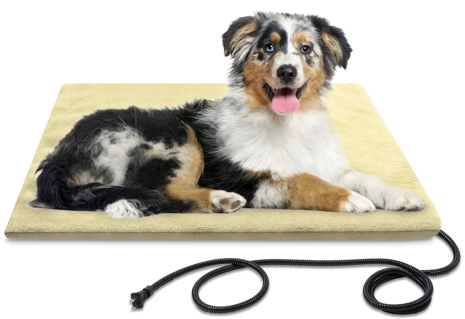 Waterproof Pet Heating Pad for Dogs & Cats - Soft Fluffy Washable Heating Mat with Chew-Resistant Cord - Indoor/Outdoor Use for Beds, Crates & Cold Weather Comfort