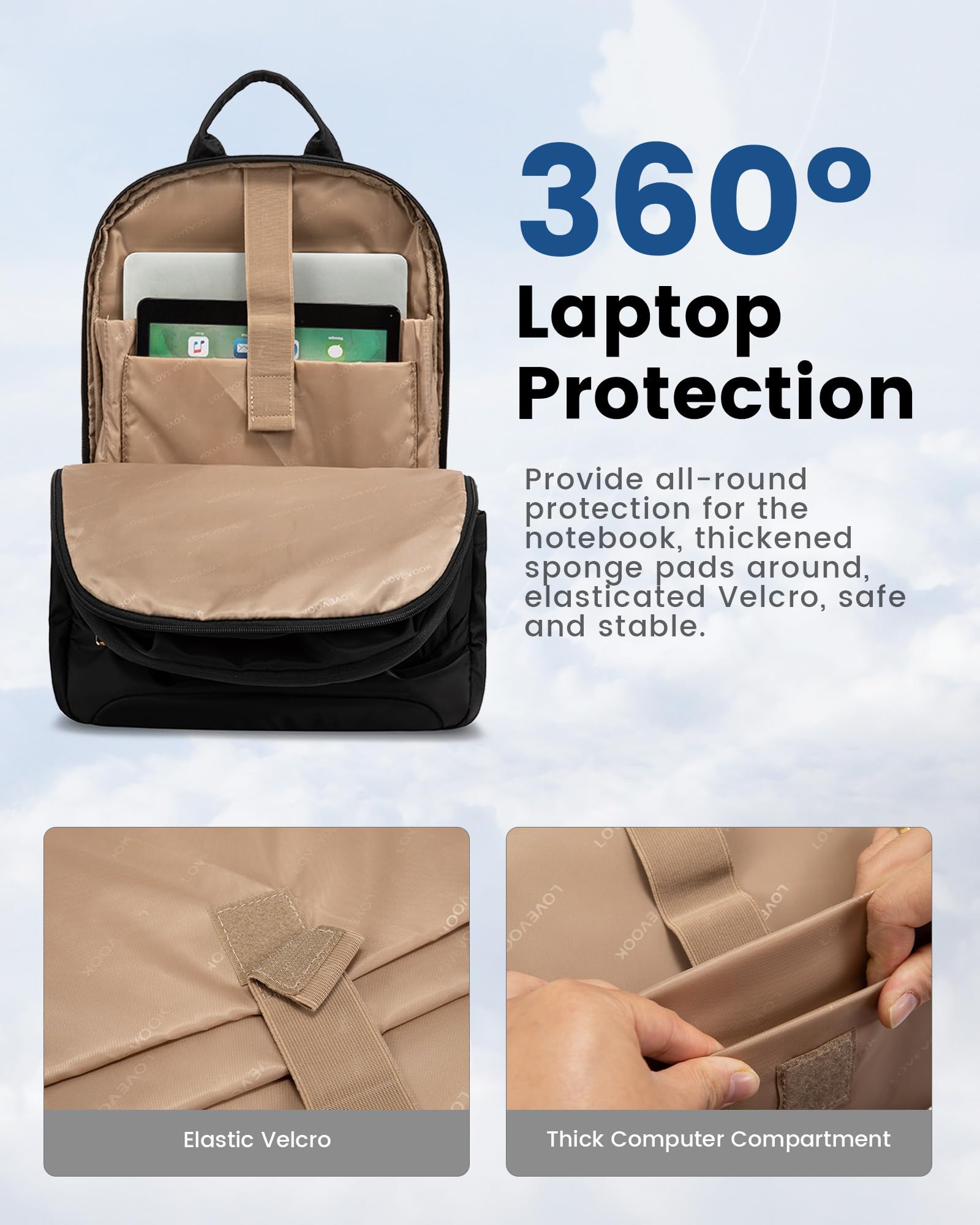 LOVEVOOK 17.3 Inch Laptop Backpack for Women - Stylish Business Backpack Purse with Large Capacity, Durable Work & Travel Computer Bag - Perfect Gift for Professionals & Students (Black) | Ideal for Office Commute, College Campus & Business Trips