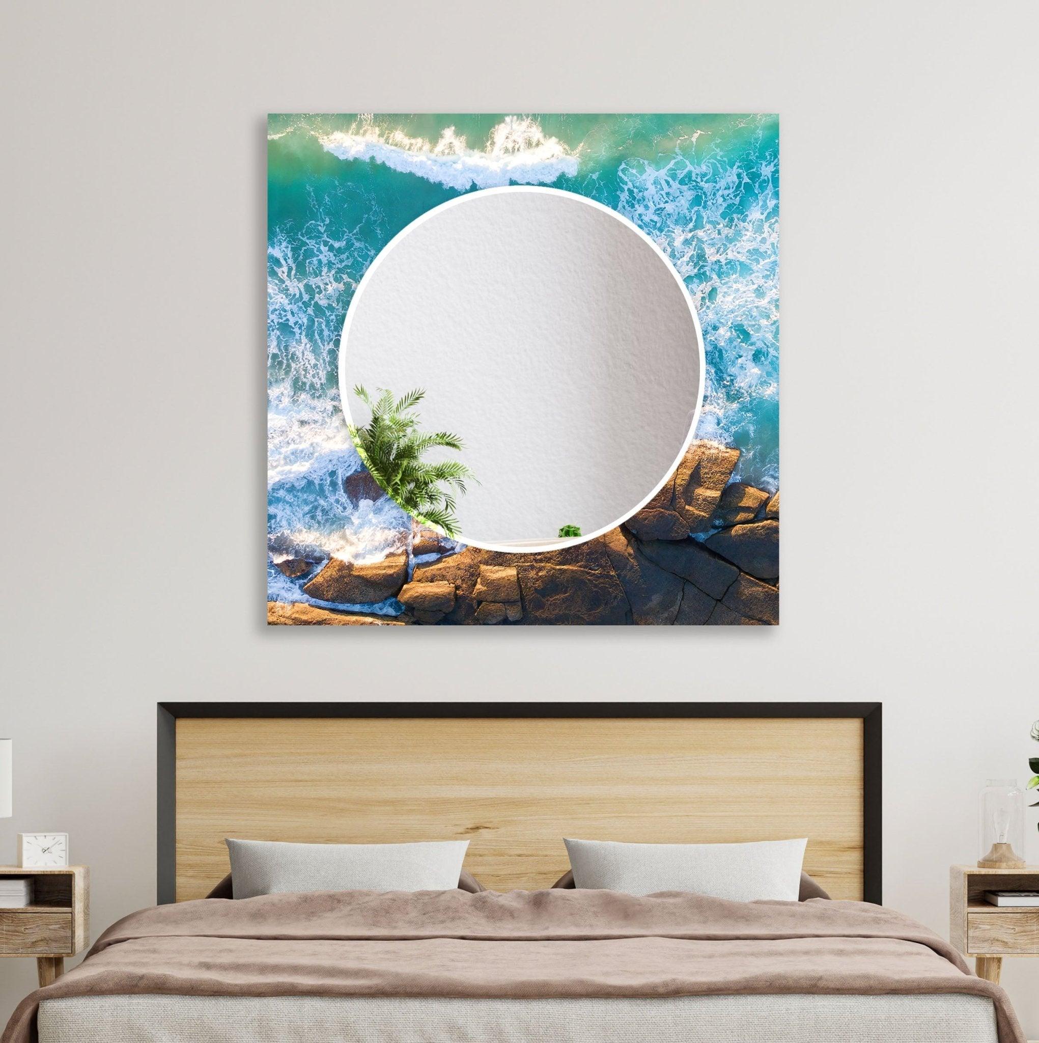 Abstract Sea Waves Wall Mirror - Coastal Decor for Living Room, Bedroom & Bathroom - Modern Ocean Wave Design for Home & Office Decor