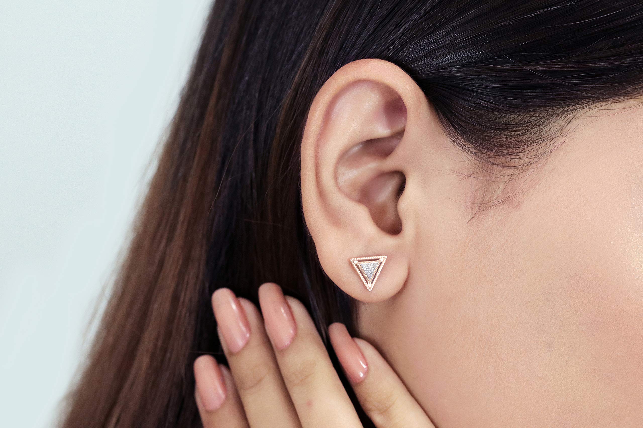 0.10 Carat Round White Diamond Stud Earrings for Women - 18K Solid Gold Pyramid Triangle Design | Perfect for Weddings, Anniversaries & Special Occasions