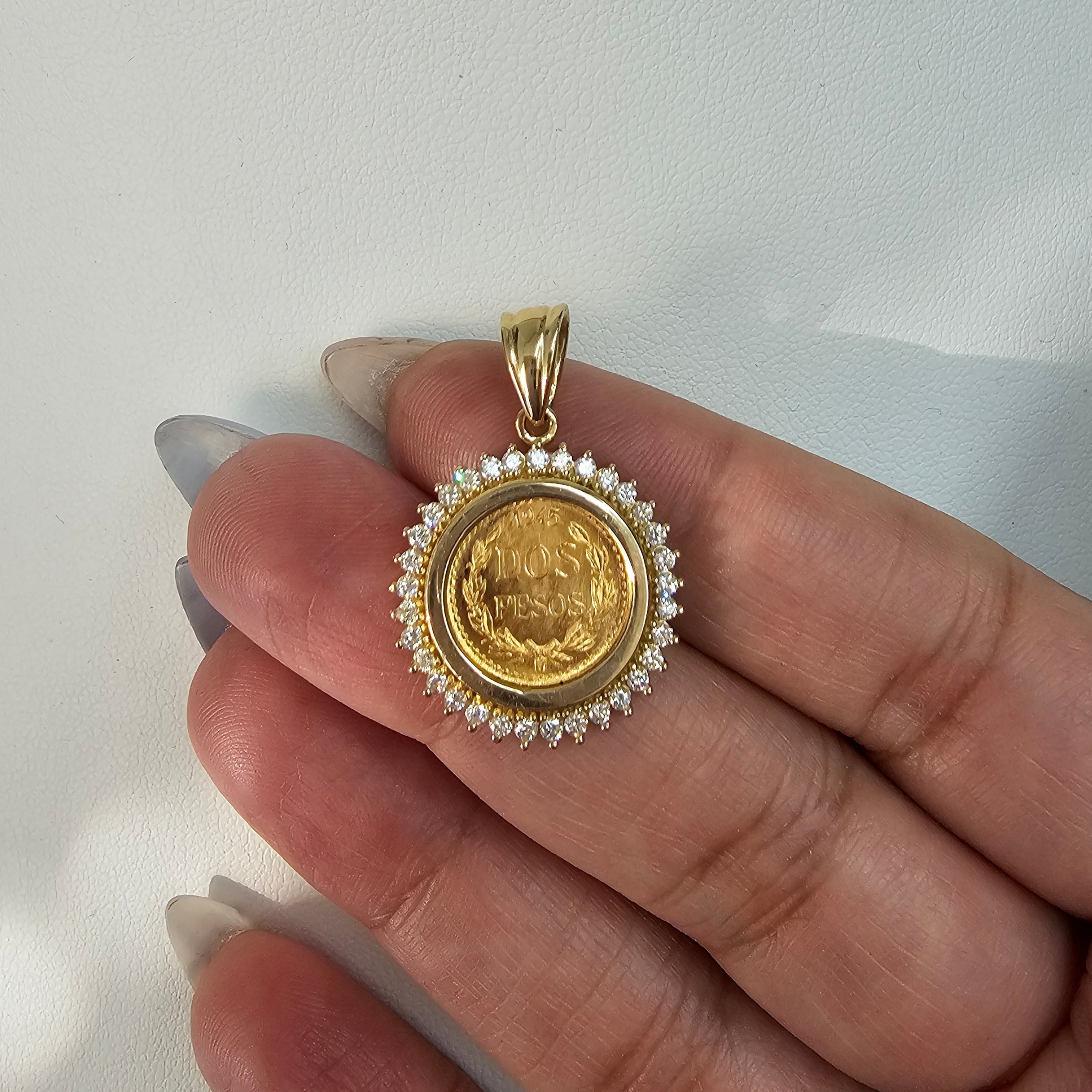 Dos Pesos Diamond Halo Necklace - 14K Gold Pendant with Genuine Diamonds | Elegant Jewelry Gift for Women | Perfect for Anniversaries, Weddings & Special Occasions