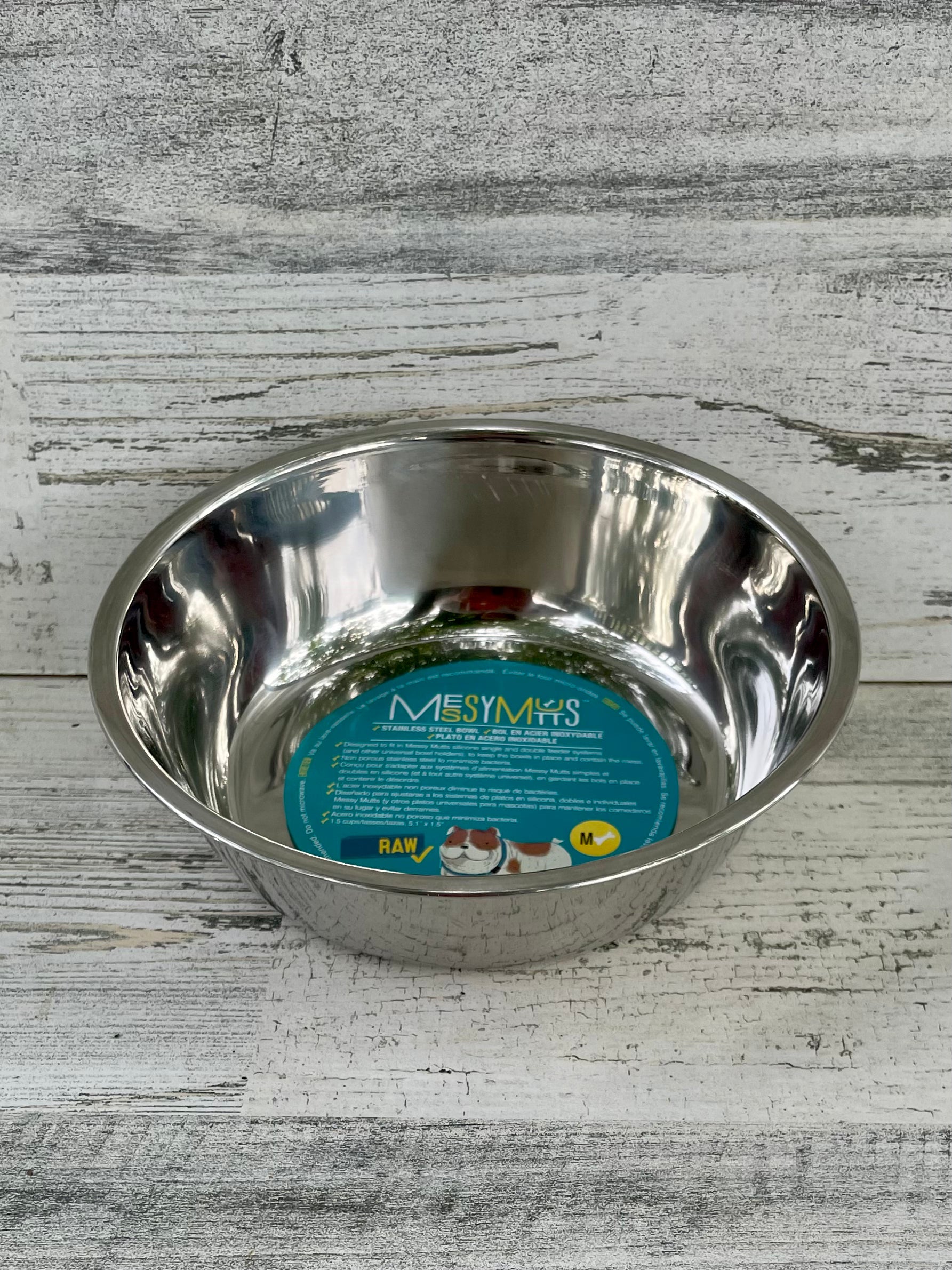 Messy Mutts Stainless Steel Dog Bowl - 1.5 Cup Medium Size Pet Food & Water Dish - Durable & Non-Slip for Indoor, Outdoor, Travel & Training Use