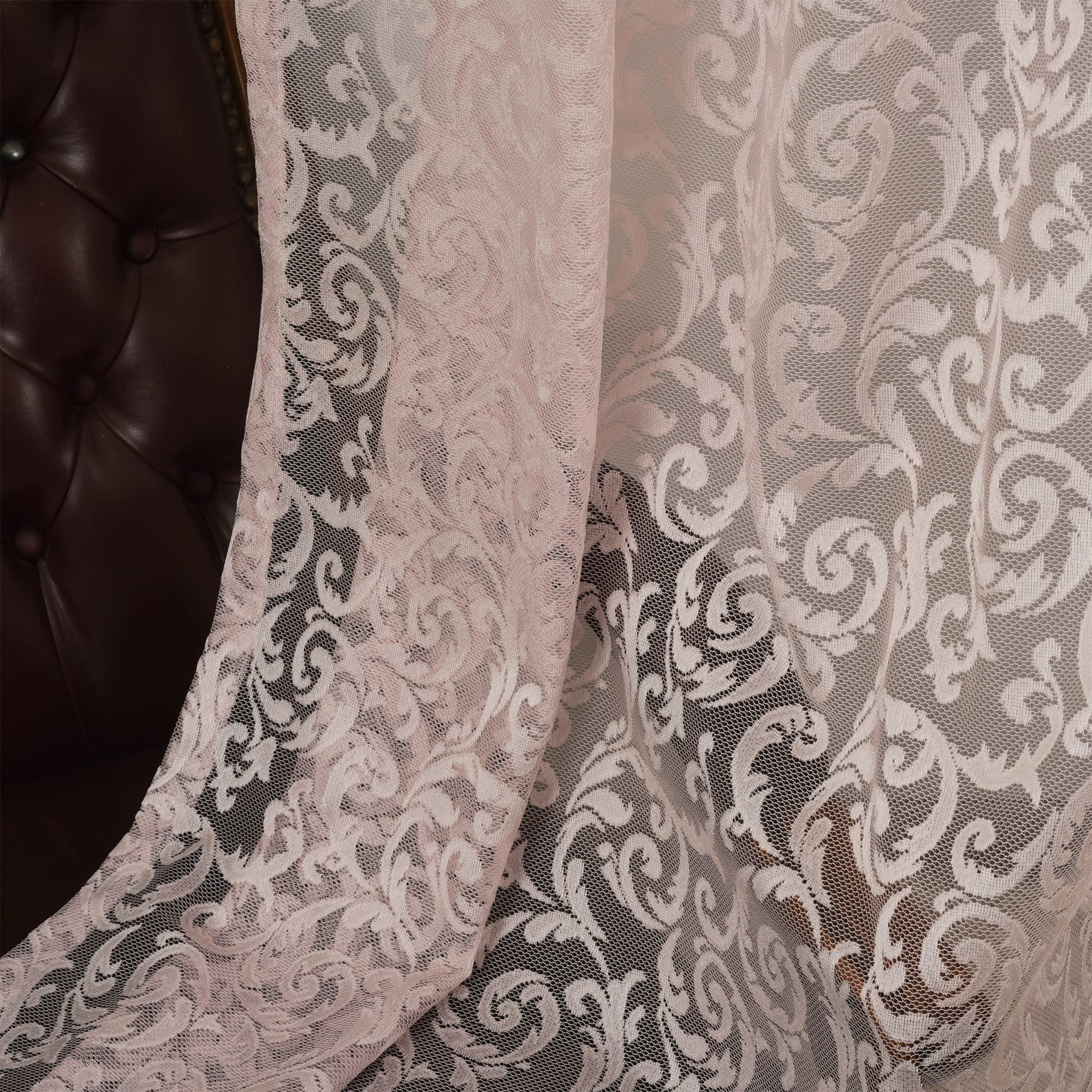 Pink Lace Sheer Extra Long Floral Curtains Set of 2 Panels - Rod Pocket & Back Tab Window Drapes 100