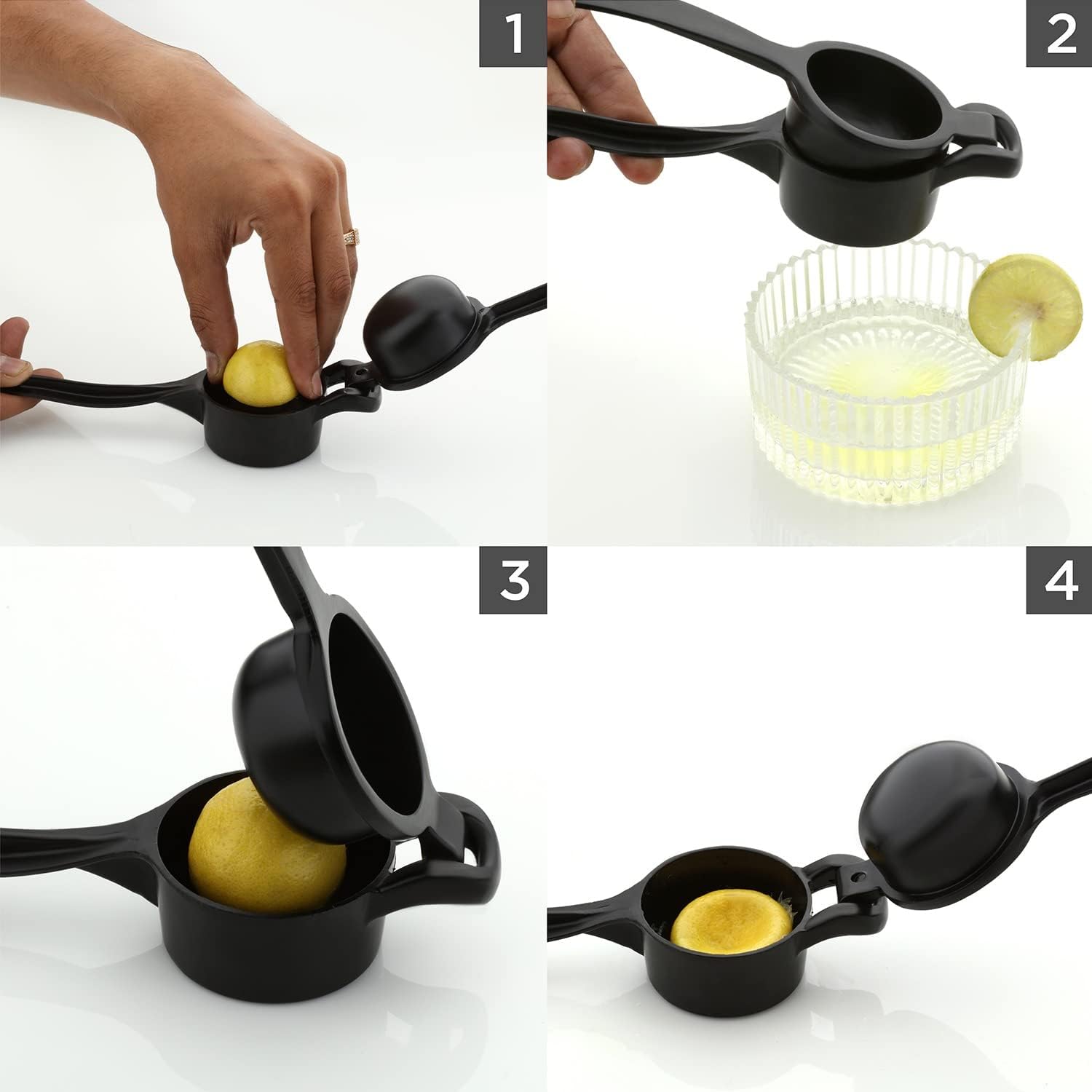 Premium Aluminum Lemon Squeezer - Manual Citrus Juicer for Lime, Orange & Lemon - Durable Kitchen Tool for Fresh Juice, Cocktails & Cooking (Black)