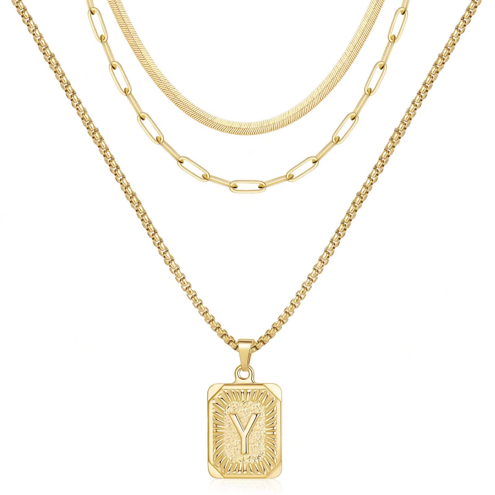 14K Gold Plated Layered Initial Necklace for Women - Personalized Letter Pendant, Snake Chain & Paperclip Choker Set, Elegant Layering Jewelry Gift | Perfect for Date Nights, Office Wear & Special Occasions
