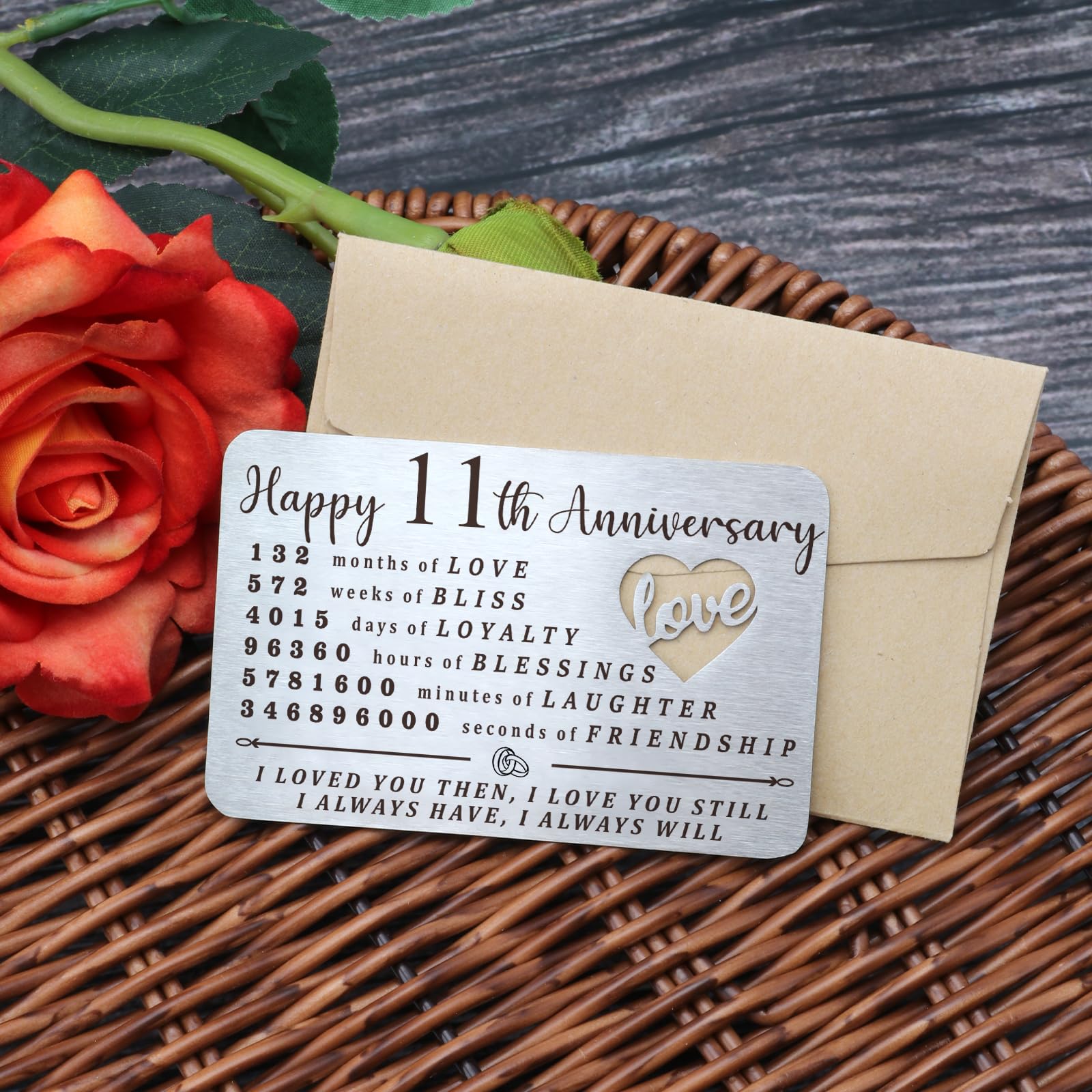 11 Year Anniversary Wallet Card Gift for Husband or Wife - Elegant 11th Wedding Anniversary Present for Couples - Perfect for Romantic Celebrations & Keepsake Memories