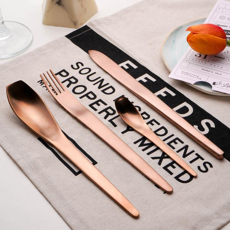Premium Japanese Stainless Steel Cutlery Set - 16-Piece Knife Fork Spoon Set - Elegant Modern Flatware for Dining, Kitchen & Gift Giving - Dishwasher Safe & Rust Resistant